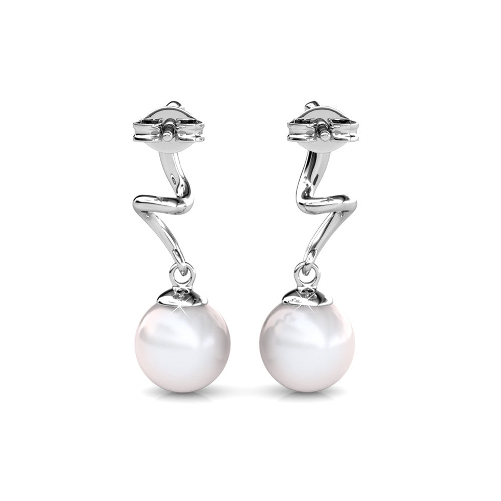 Ophelia 18k White Gold Plated Drop Pearl Earrings with Swarovski Crystals — Fab Fav Sale