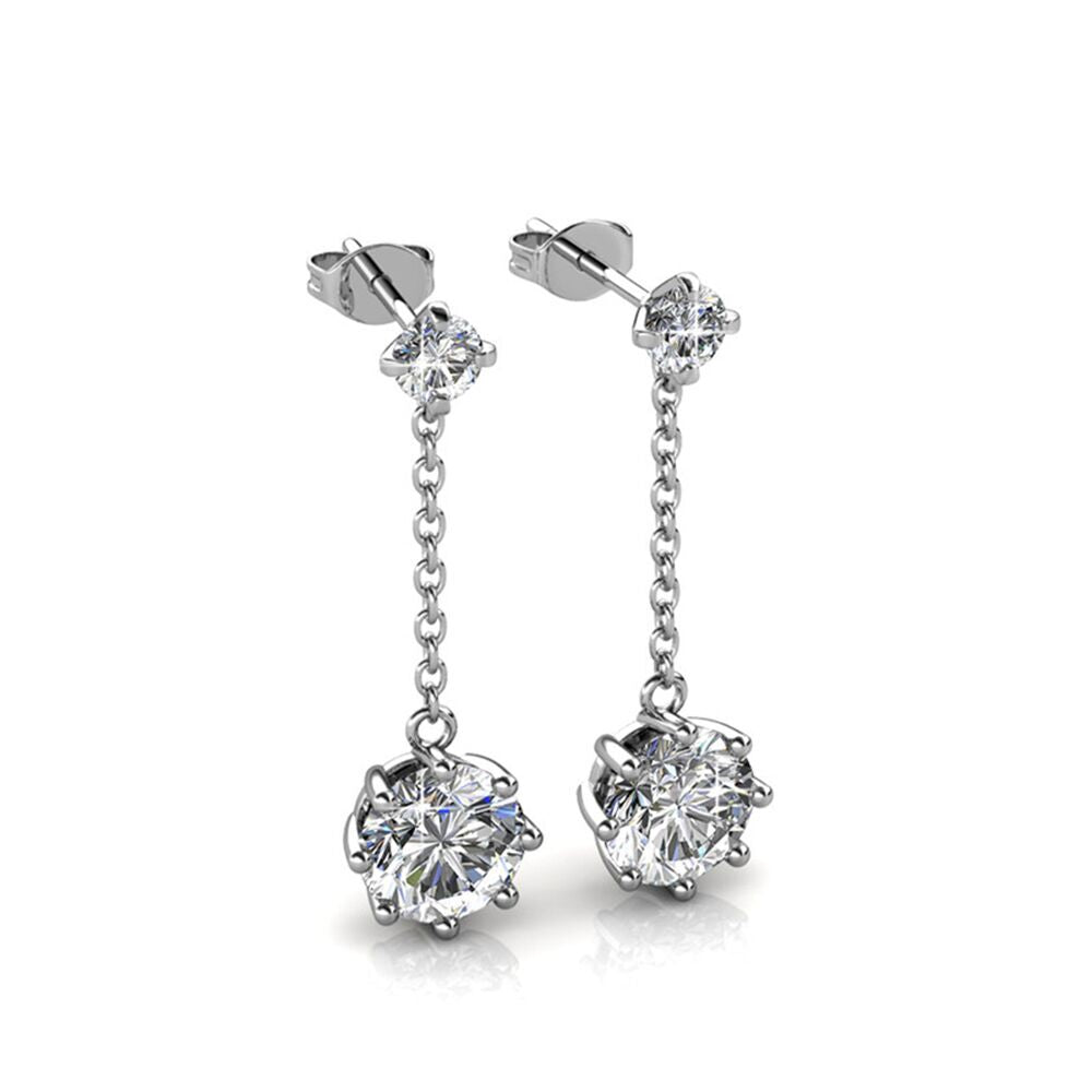 Jessie 18K White Gold Plated Dangle Stud Earrings with Swarovski Crystals