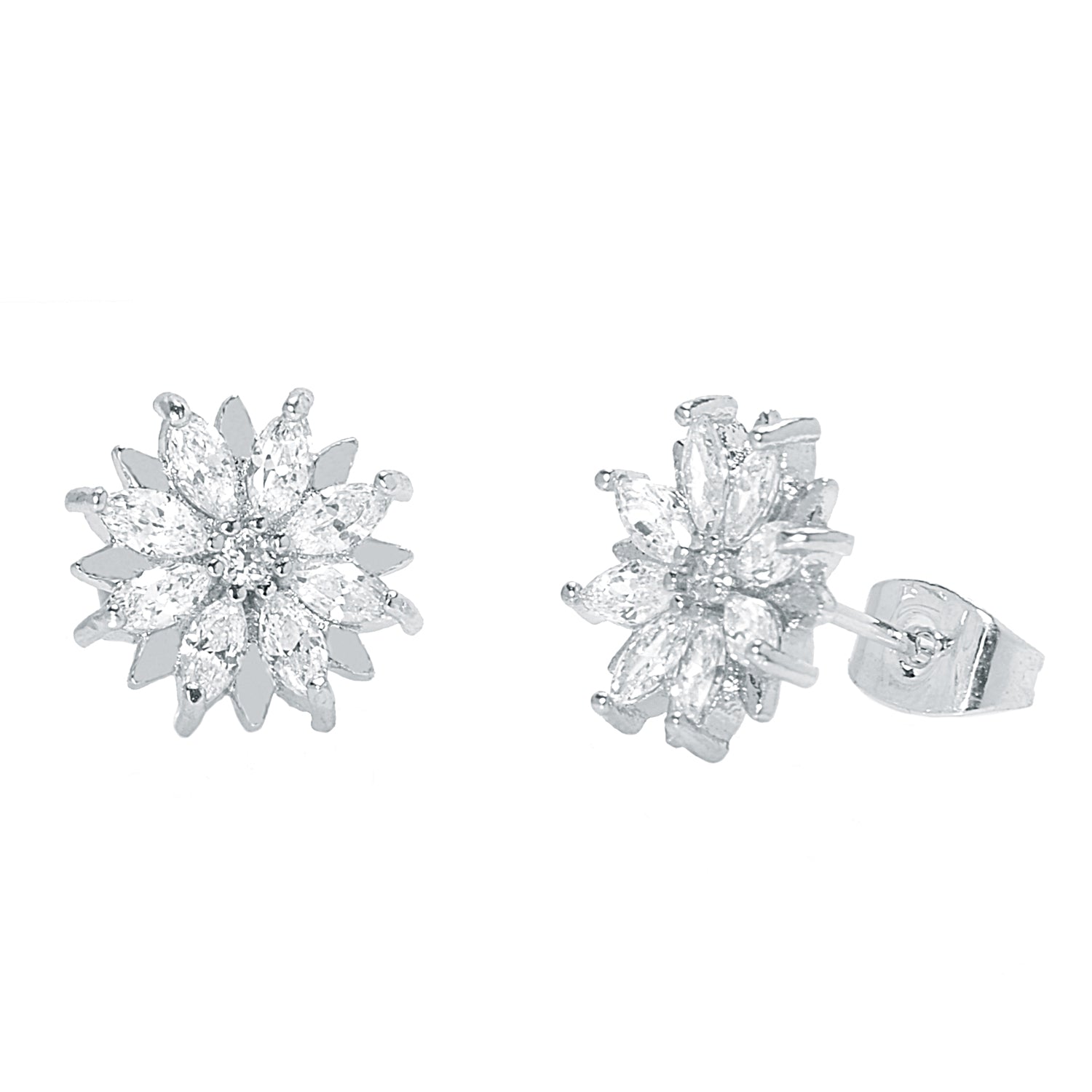 Lily 18k White Gold Plated Flower Stud Earrings