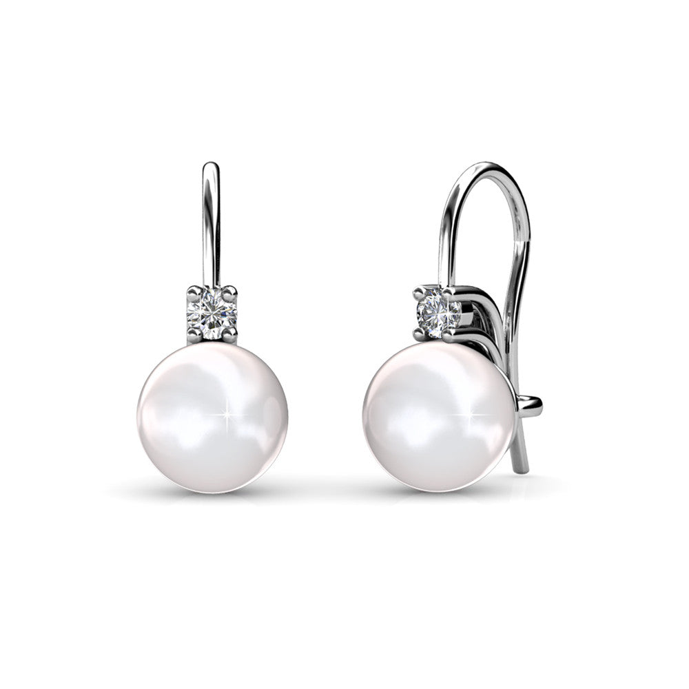 Cassie 18k White Gold Plated Pearl Drop Earrings with Swarovski Crystals