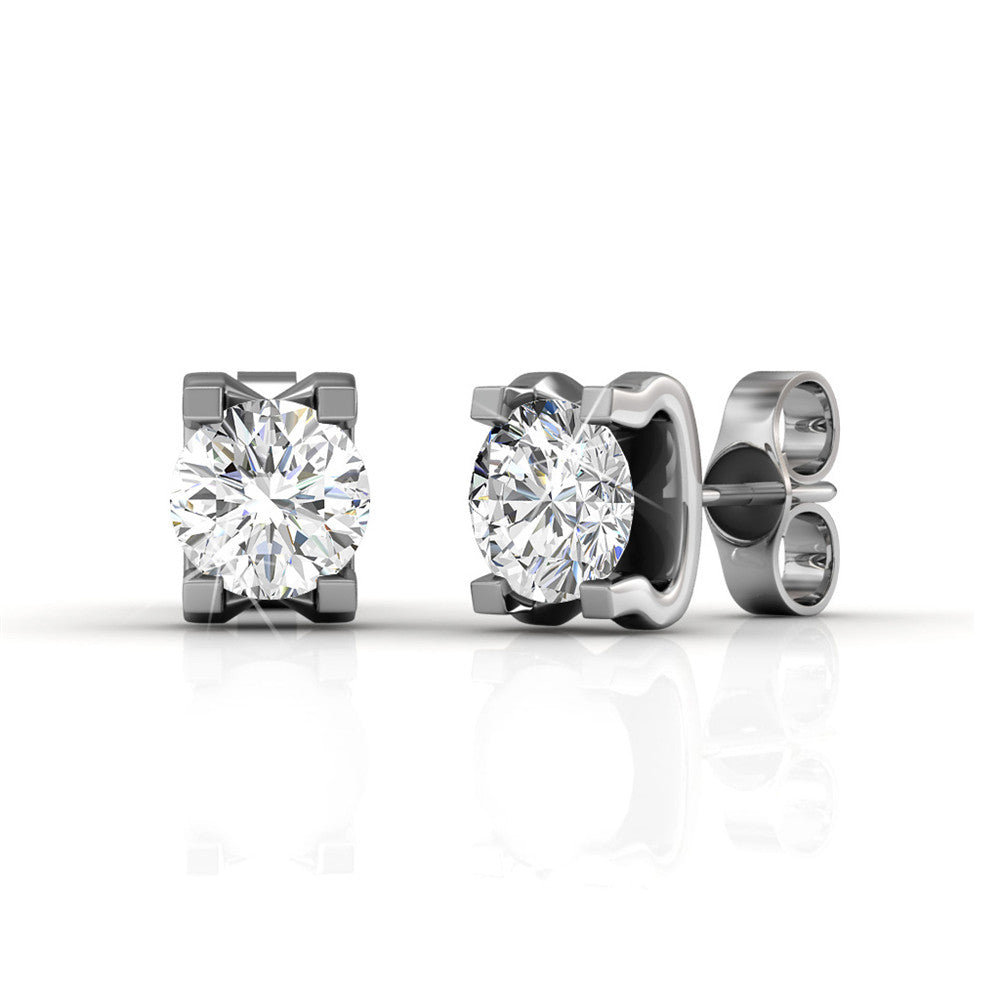 Clara 18k Gold Plated Stud Earrings with Solitaire Round Cut Swarovski Crystal — Final Sale