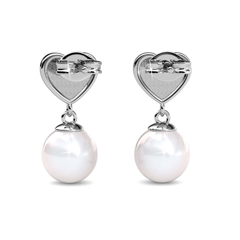 Kenley 18k White Gold Plated Heart Drop Earrings with Pearls and Swarovski Crystals