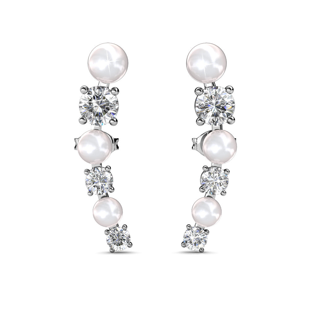 Juniper 18k White Gold Wrap Earrings White Beads with Swarovski Crystals — Final Sale
