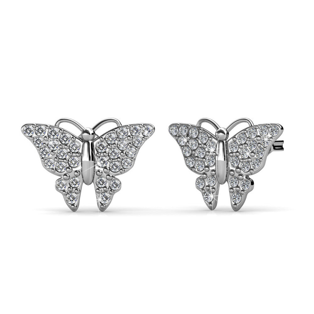 Everlee 18k White Gold Plated Crystal Butterfly Stud Earrings with Swarovski Crystals
