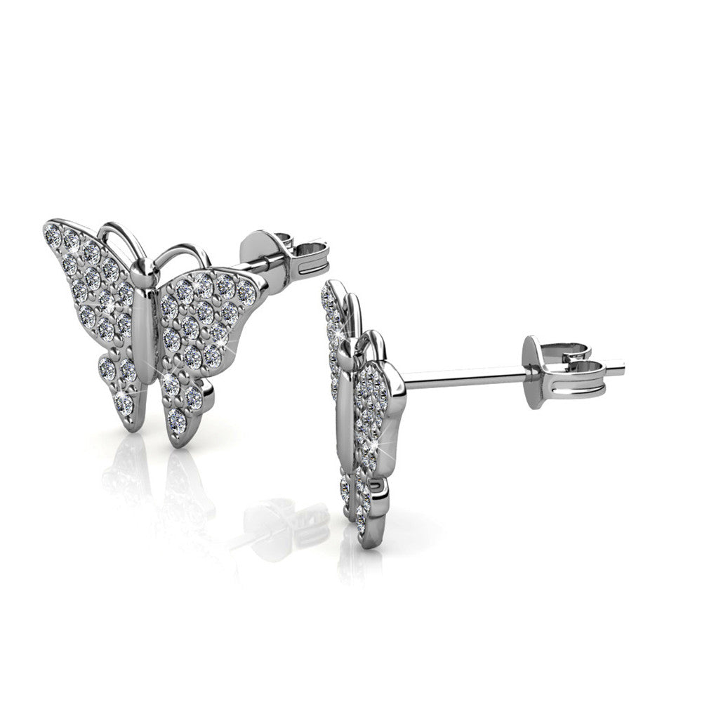 Everlee 18k White Gold Plated Crystal Butterfly Stud Earrings with Swarovski Crystals