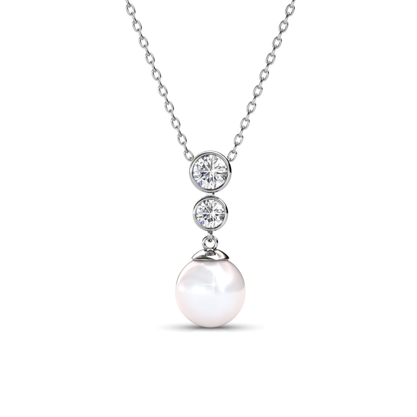Genevieve "Sweet Pearl" 18k White Gold Plated Pendant Necklace with Swarovski Crystals - Fab Friday