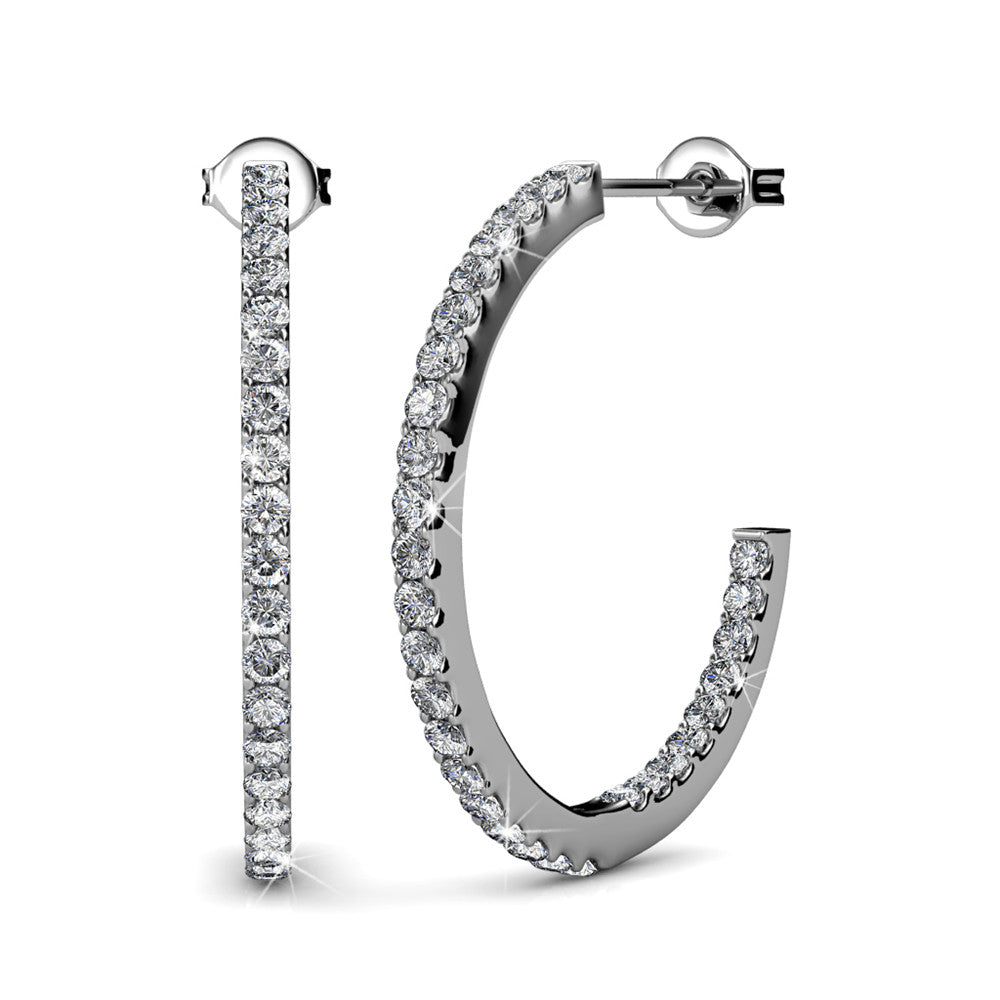 Rosalyn 20mm Swarovski Crystal Hoop Earrings in 18K White Gold Plating