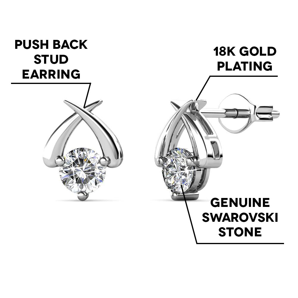 Eloise Modest 18k White Gold Plated Stud Halo Earrings with Solitaire Round Cut Swarovski Crystals