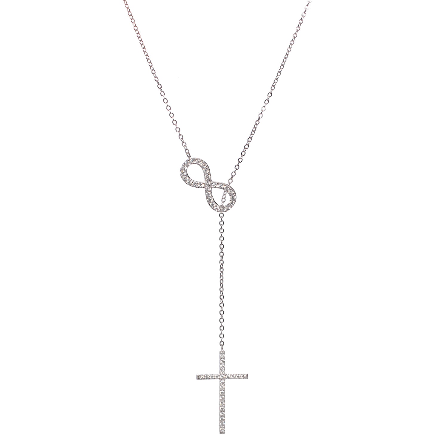 Mary Sterling Silver Infinity Cross Y-Necklace with  Simulated Diamond Crystals — Fab Fav Sale