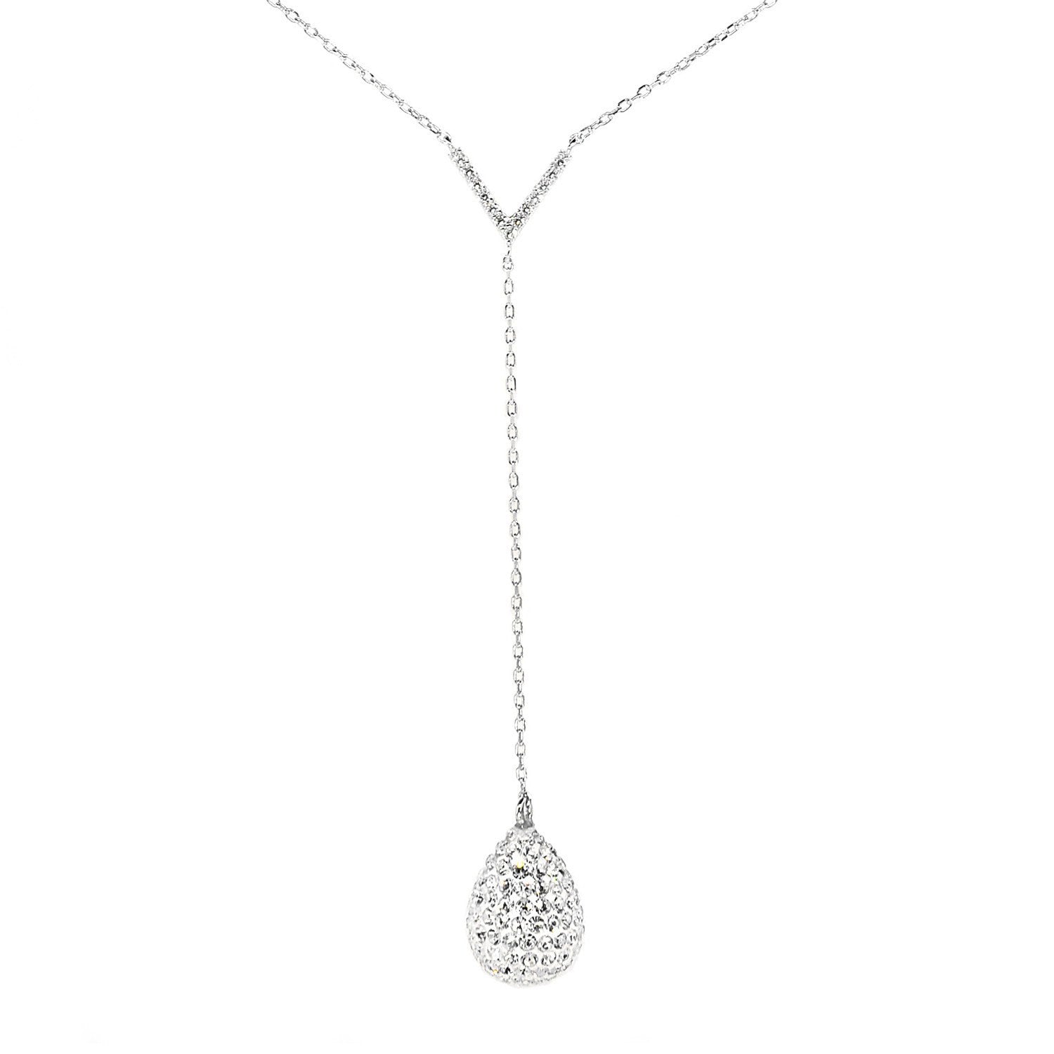Necklace,Jewelry - Ava Crystal Teardrop Silver Necklace