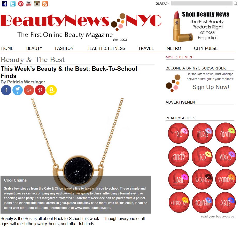 C&C's Margaret "Protected" Necklace Takes Center Stage in the Beautynews NYC Magazine!