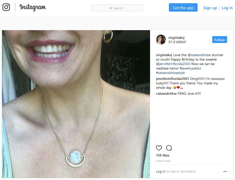 Virginia Sinicki of 97.9 WRMF Shows off the C&C Margaret "Protected" Statement Necklace!