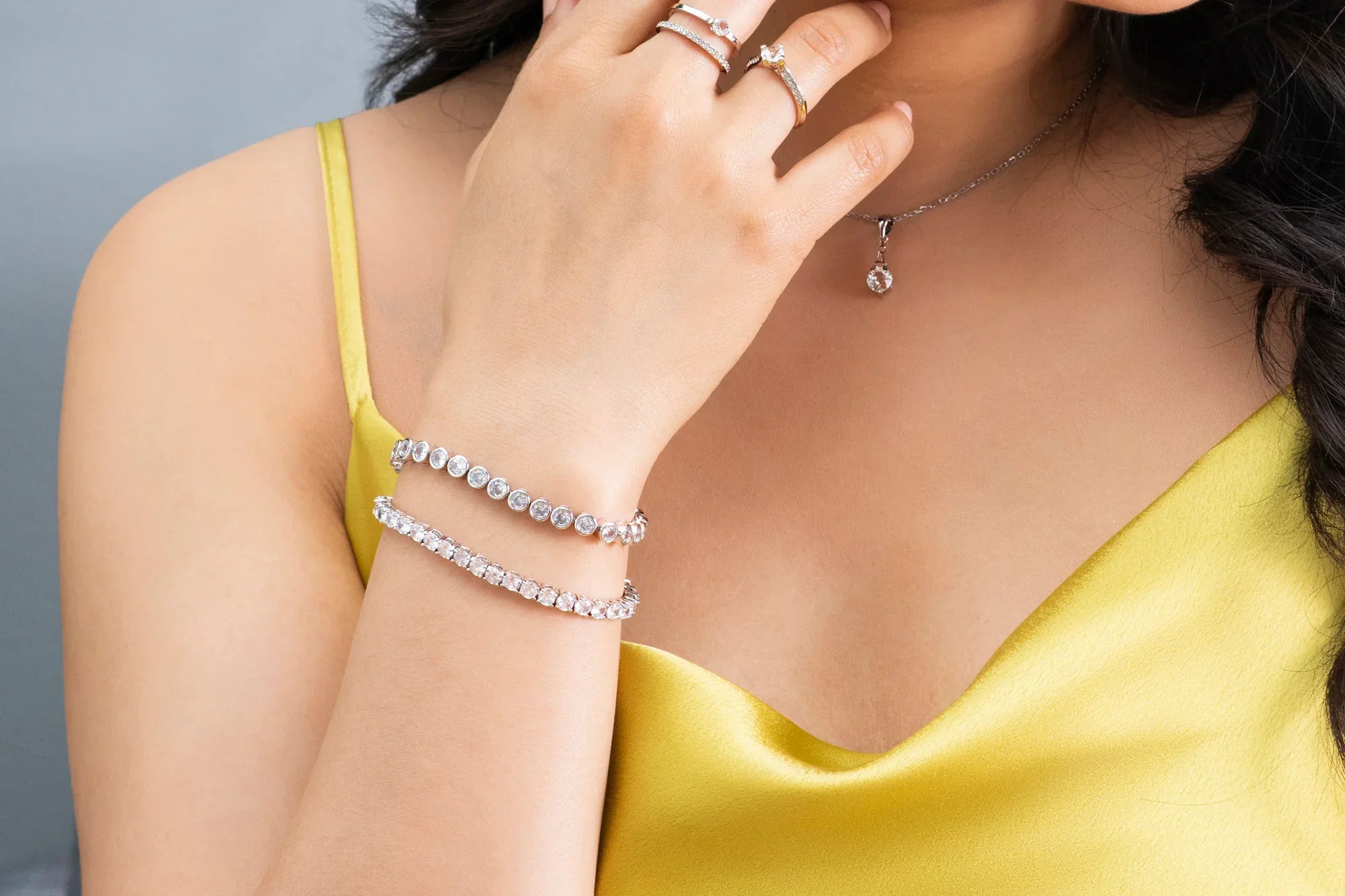 Olivia anniversary bracelet in radiant white gold plating with sparkling crystals for timeless glamour
