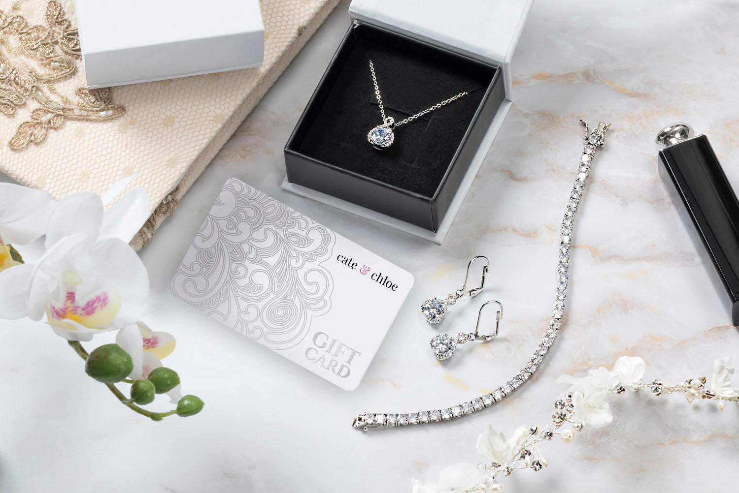 Shimmering Blythe Necklace in white gold with delicate chain, perfect for sparkling everyday elegance and gifting