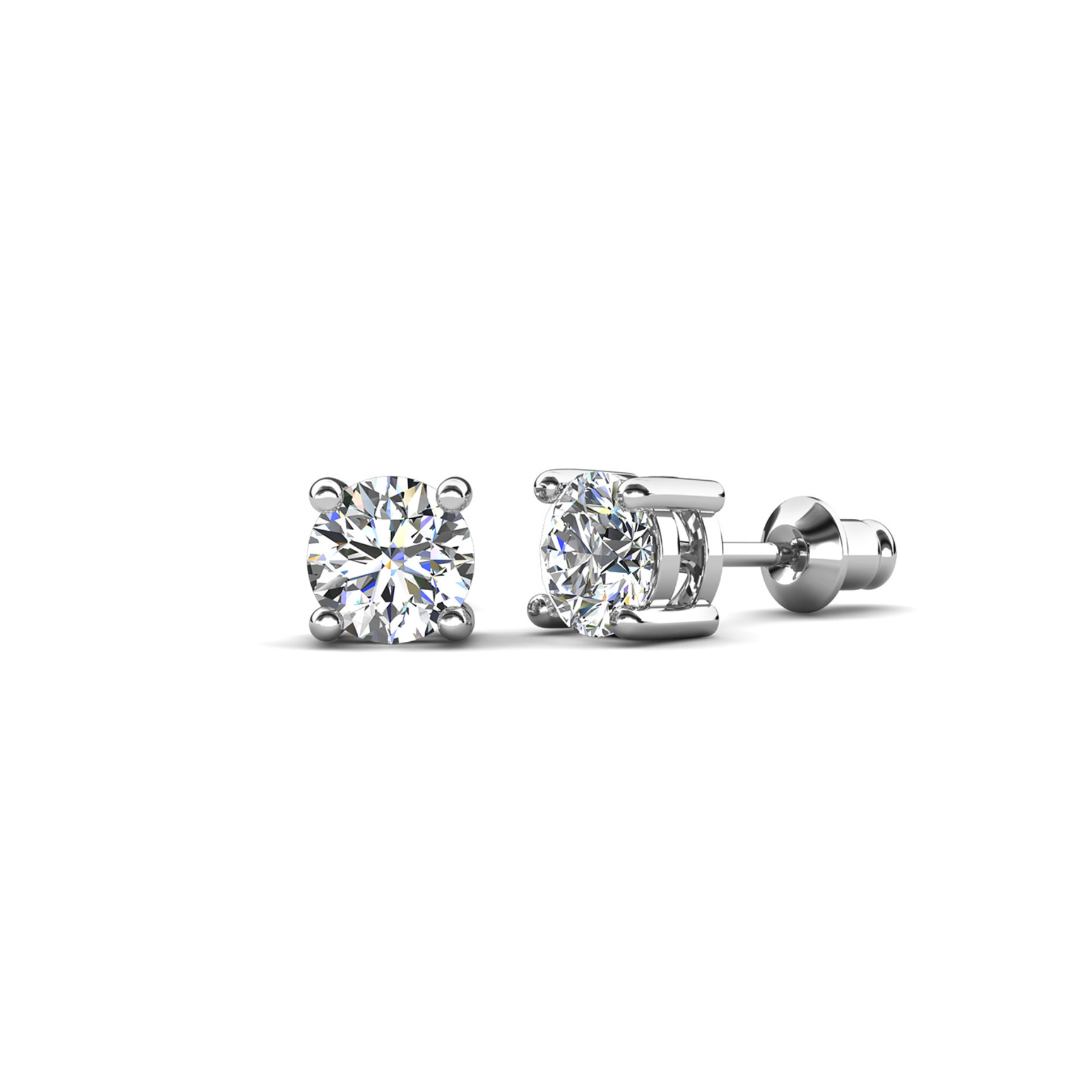 Mia 18k White Gold Plated Sterling Silver Stud Earrings with Simulated Diamond Crystals