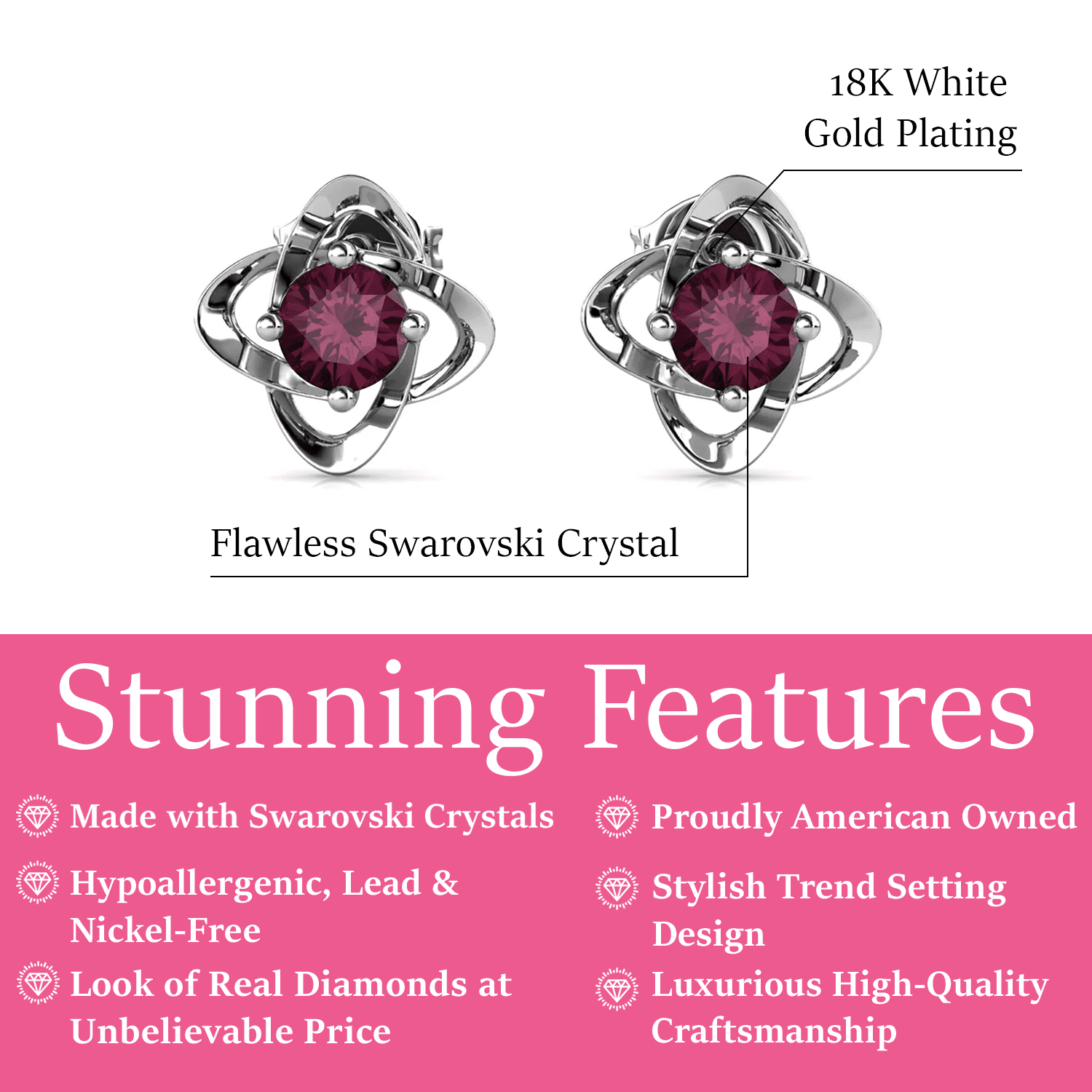 Infinity 18k White Gold Plated Birthstone Flower Earrings with Swarovski Crystals