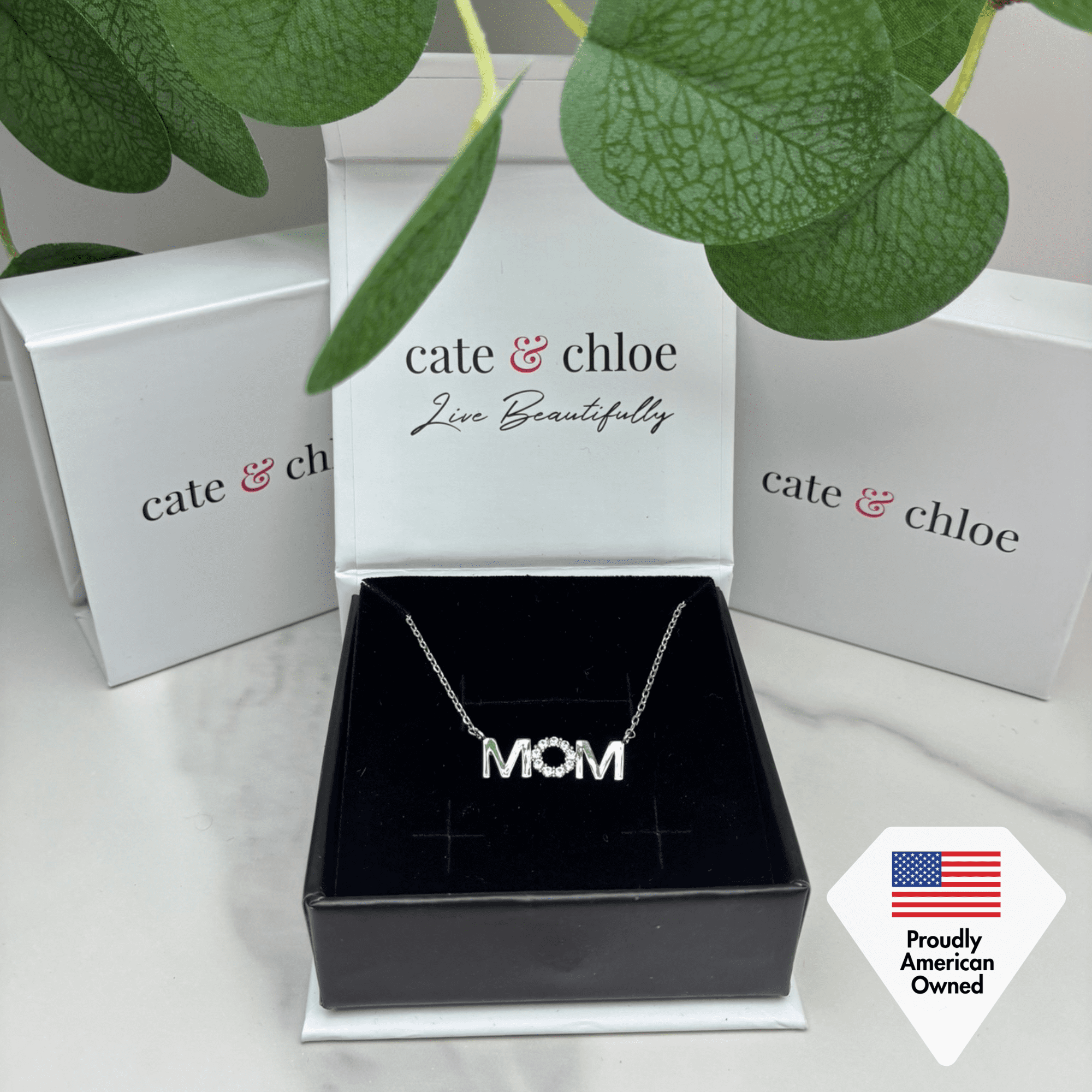 Savannah 18k White Gold Plated Necklace with Swarovski Crystals & Heartfelt Message for Mom