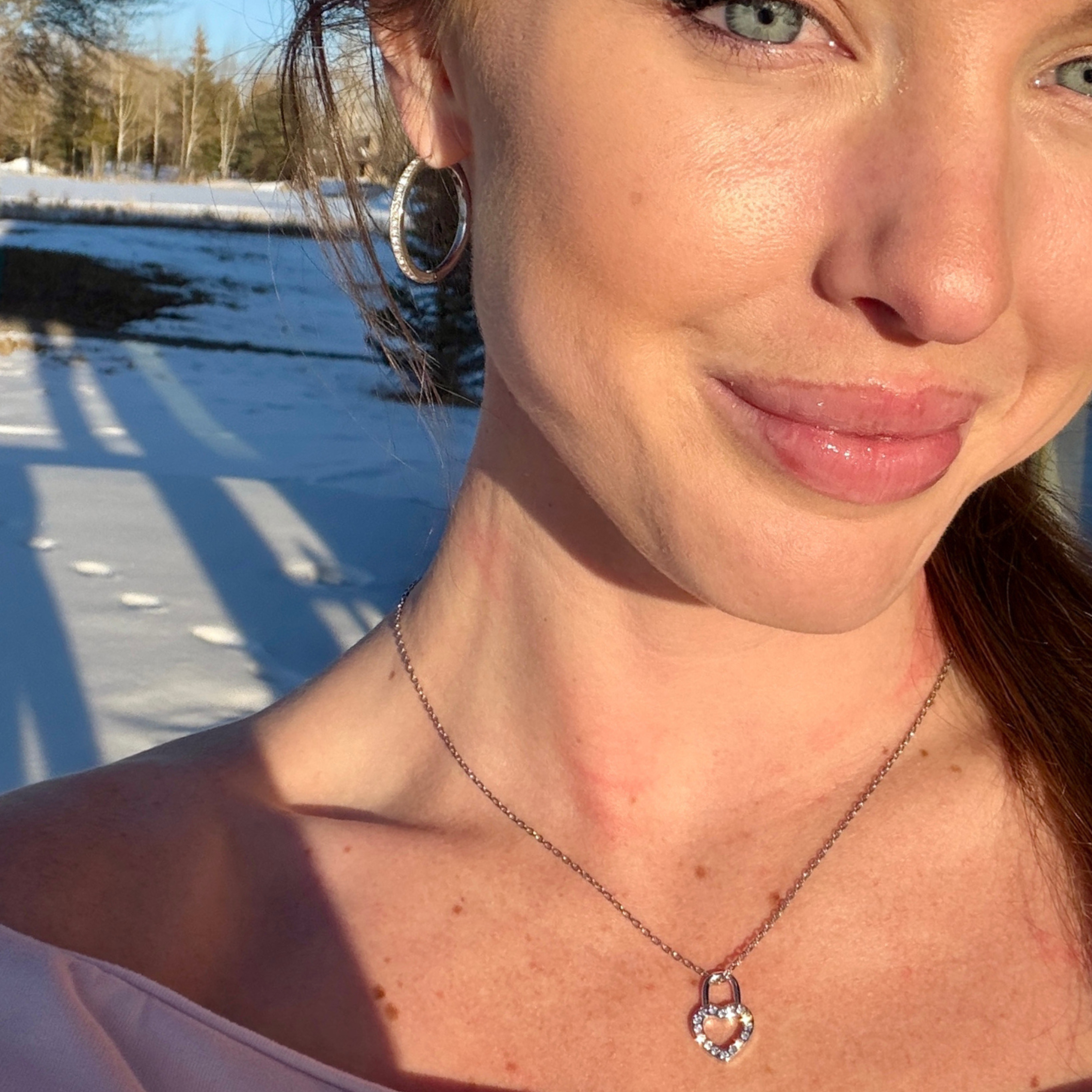 Janelle 18k White Gold Plated Heart Padlock Pendant Necklace with Swarovski Crystals