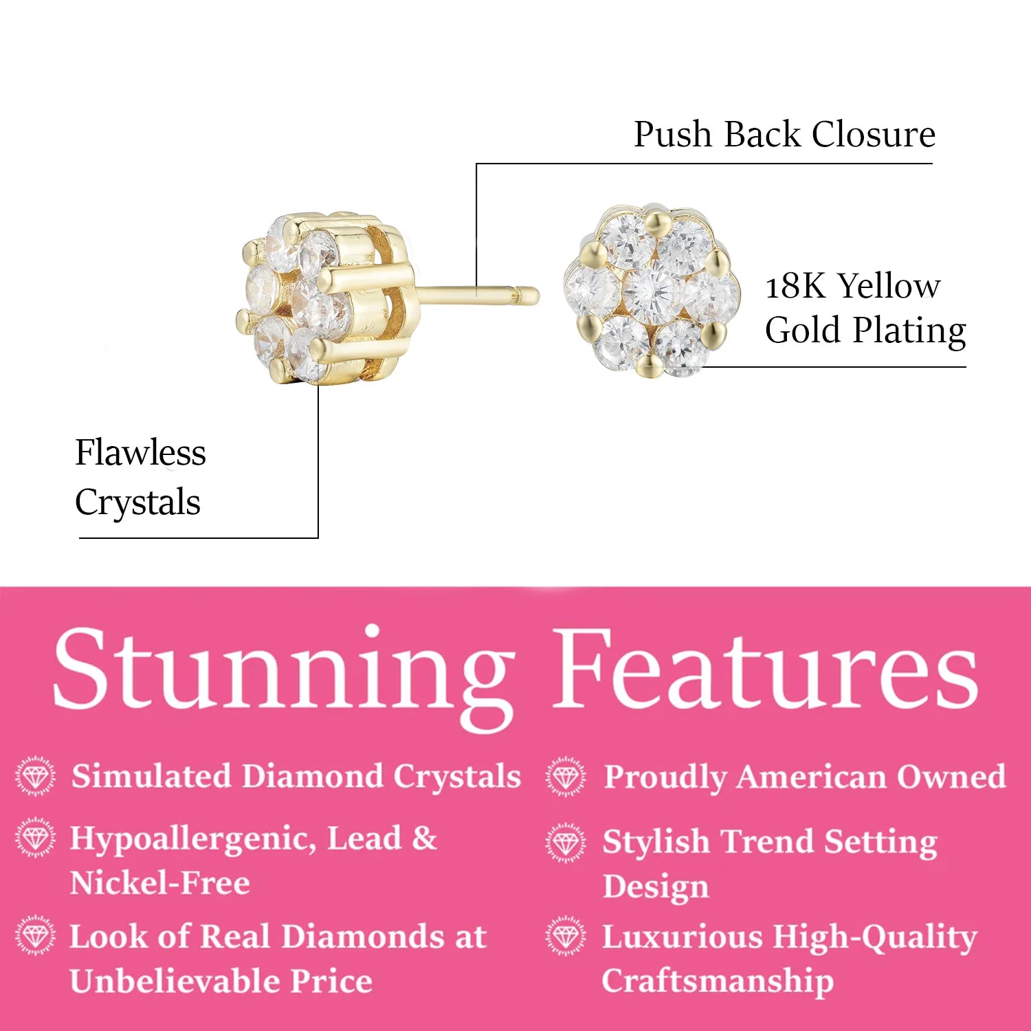 Nova 18k White Gold Plated Stud Earrings with Simulated Diamond Crystals - Fab Friday Sale