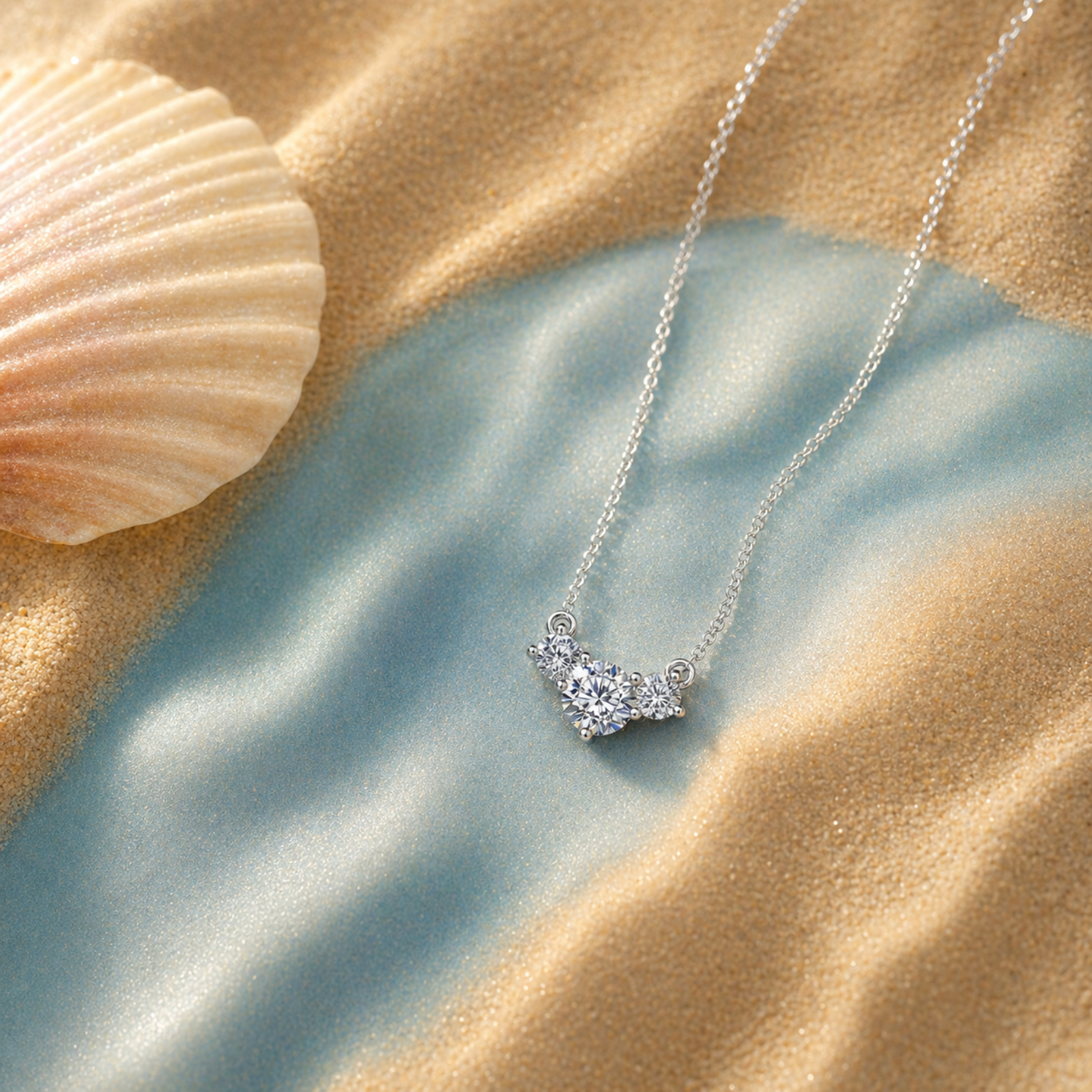 Calliope 18k White Gold Plated 3-Stone Pendant Necklace with Swarovski Crystals - FAB FAV