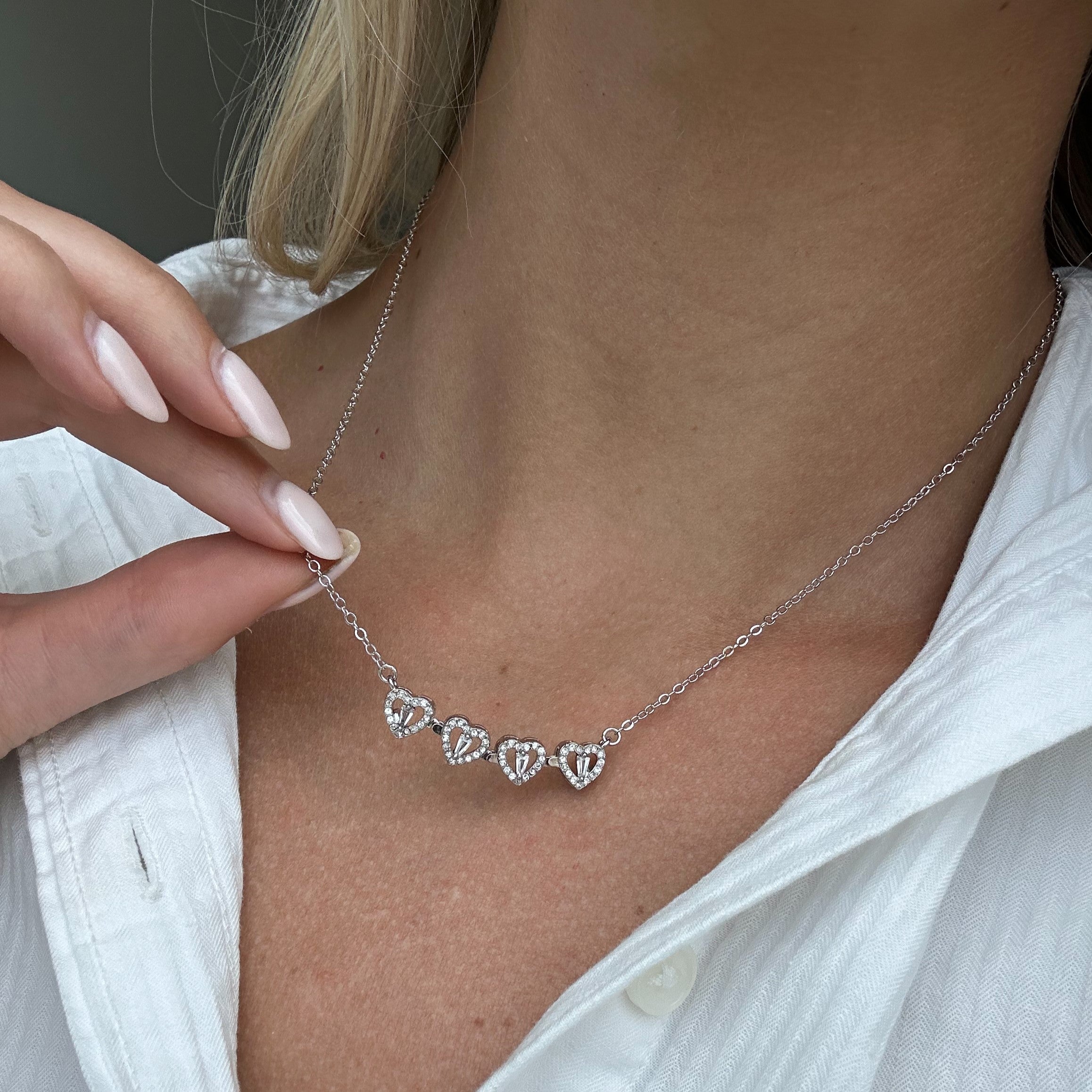 Kendra 18k White Gold Plated 2-in-1 Heart/Clover Pendant Necklace with Swarovski Crystals