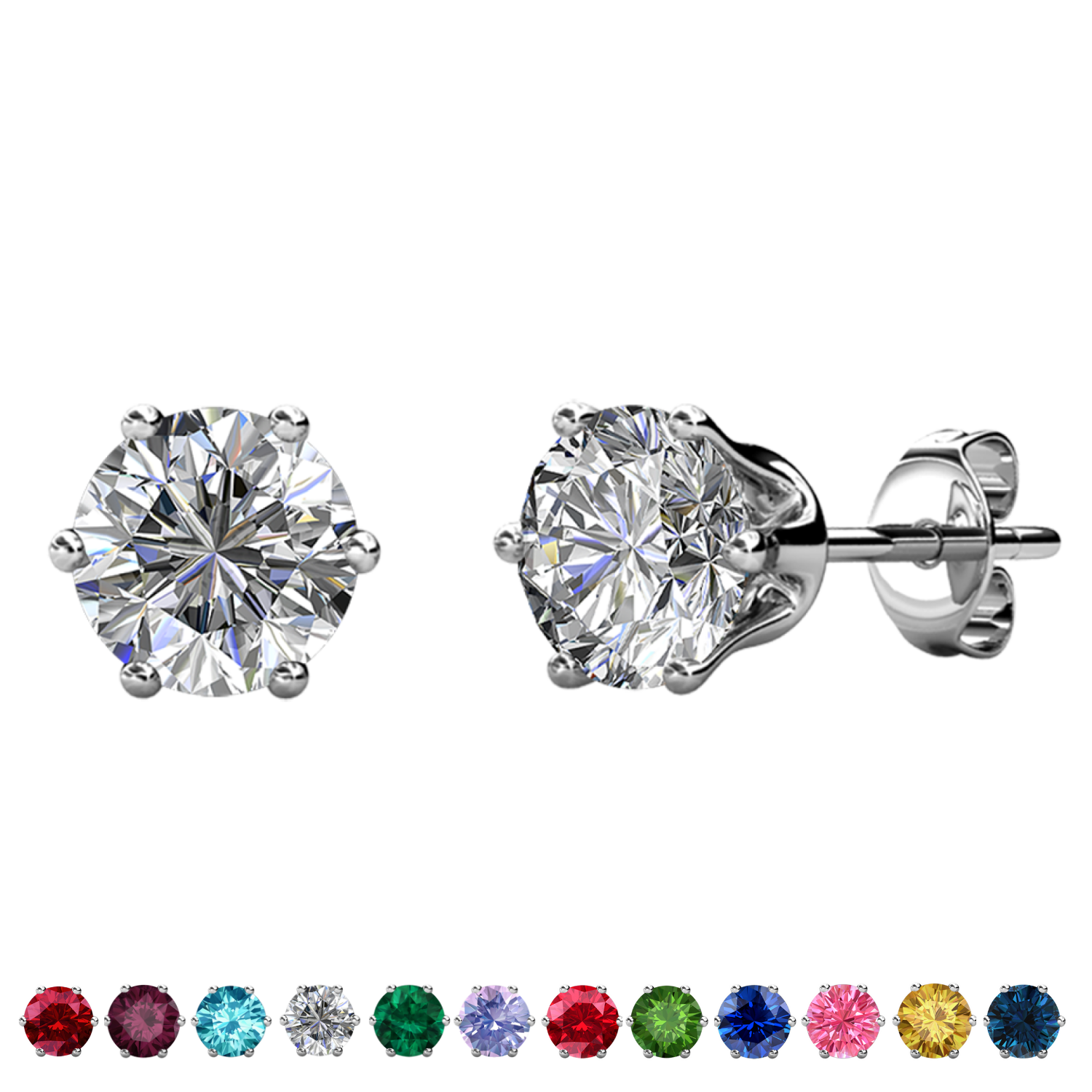 Birthstone Earrings 18k White Gold Plated Stud Earrings with 1CT Solitaire Swarovski Crystals