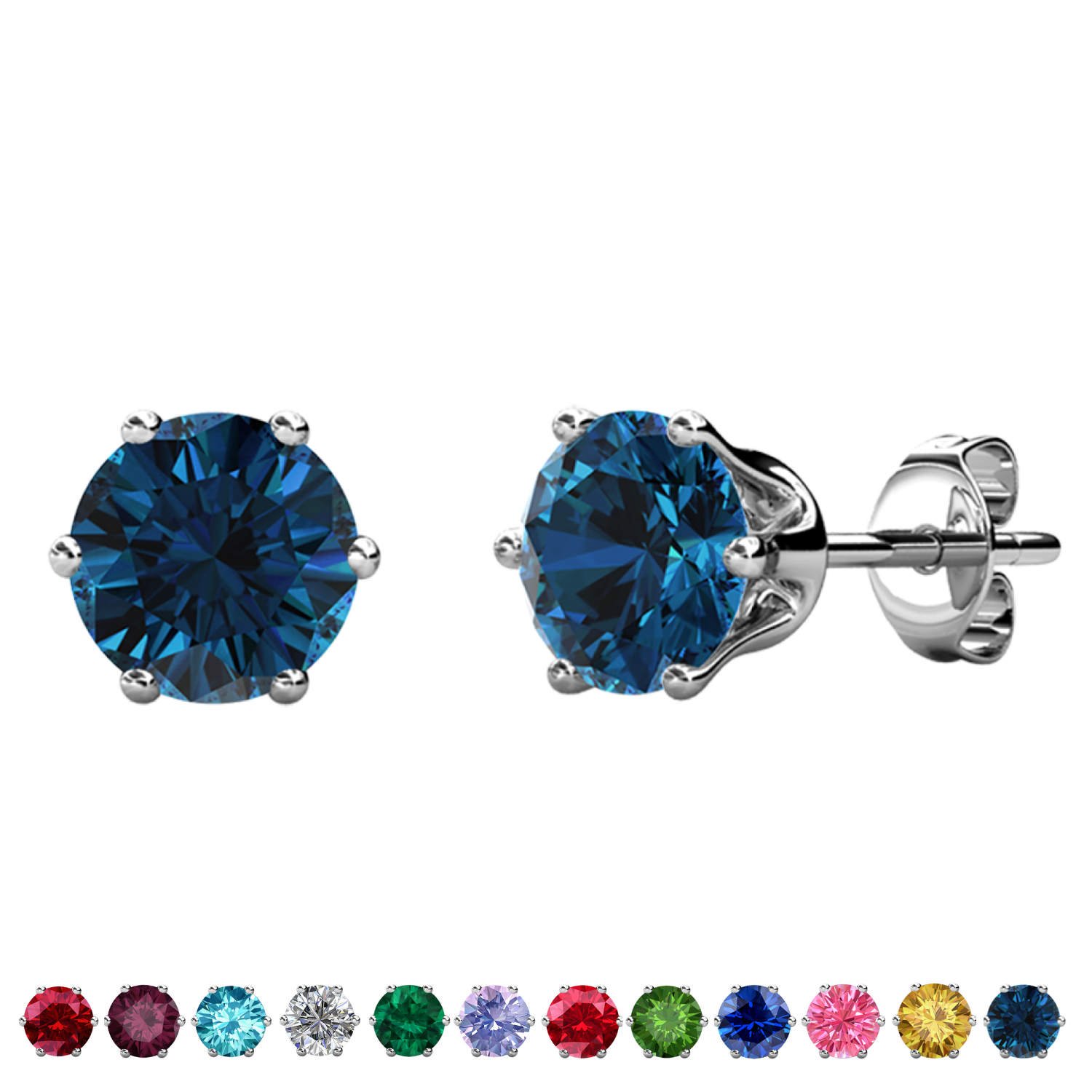 Birthstone Earrings 18k White Gold Plated Stud Earrings with 1CT Solitaire Swarovski Crystals
