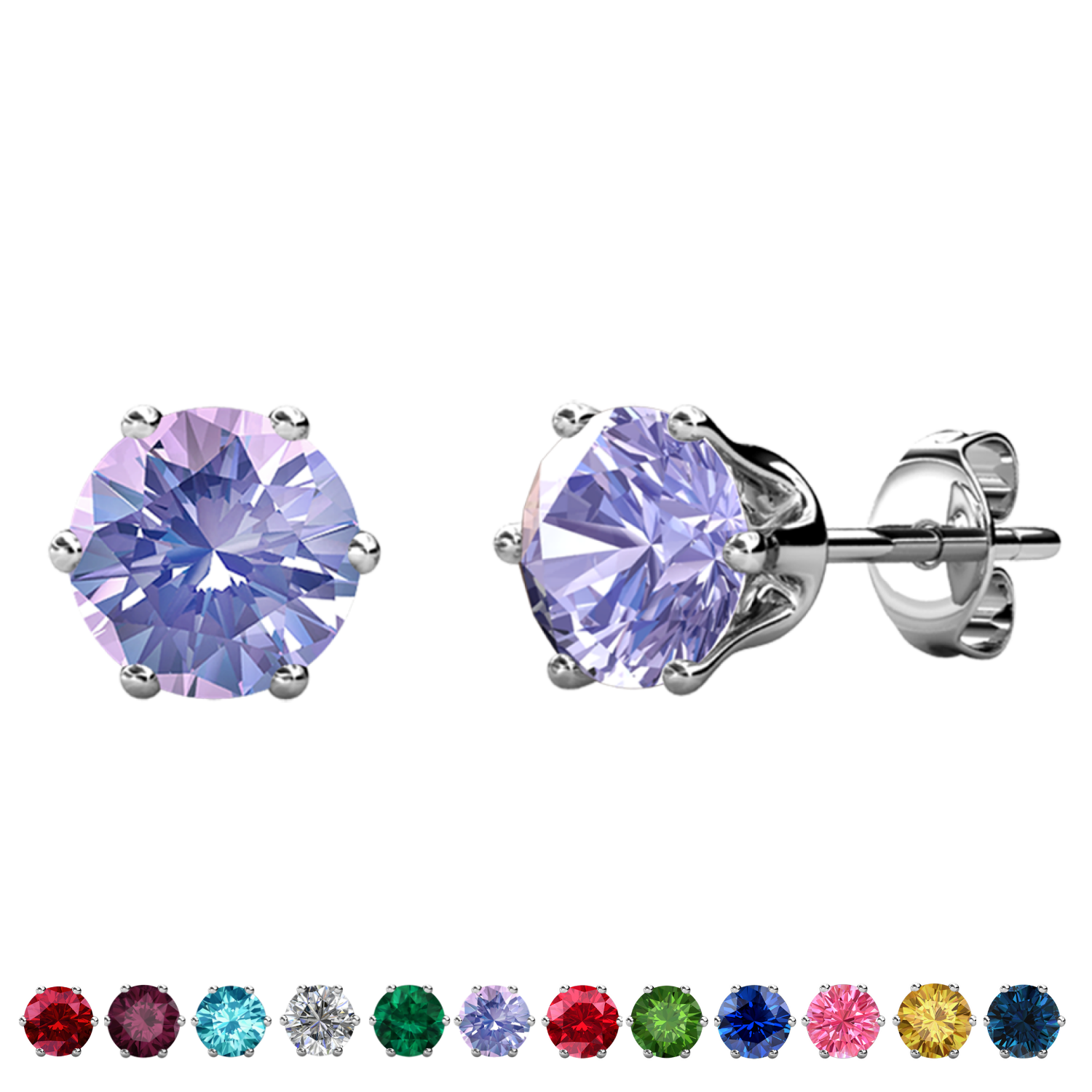 Birthstone Earrings 18k White Gold Plated Stud Earrings with 1CT Solitaire Swarovski Crystals