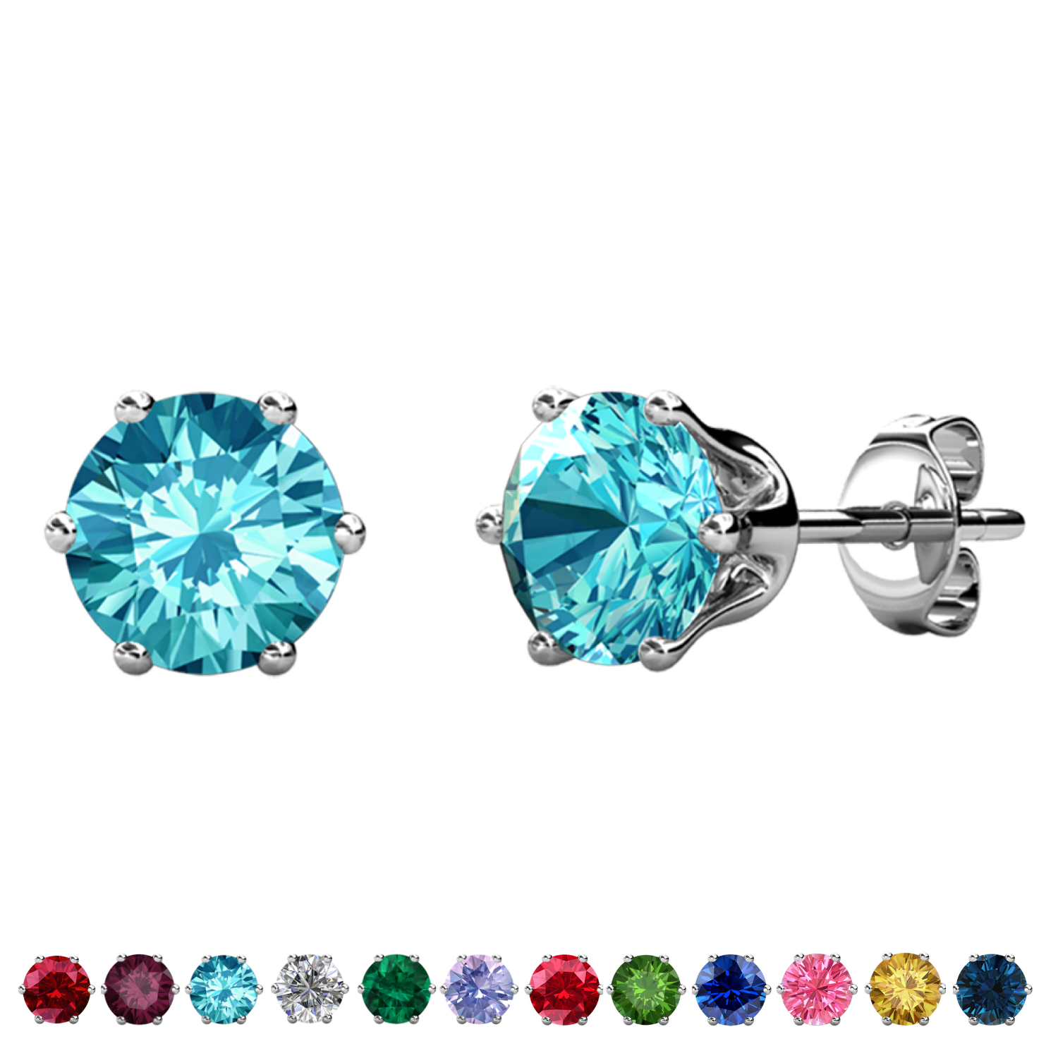 Birthstone Earrings 18k White Gold Plated Stud Earrings with 1CT Solitaire Swarovski Crystals