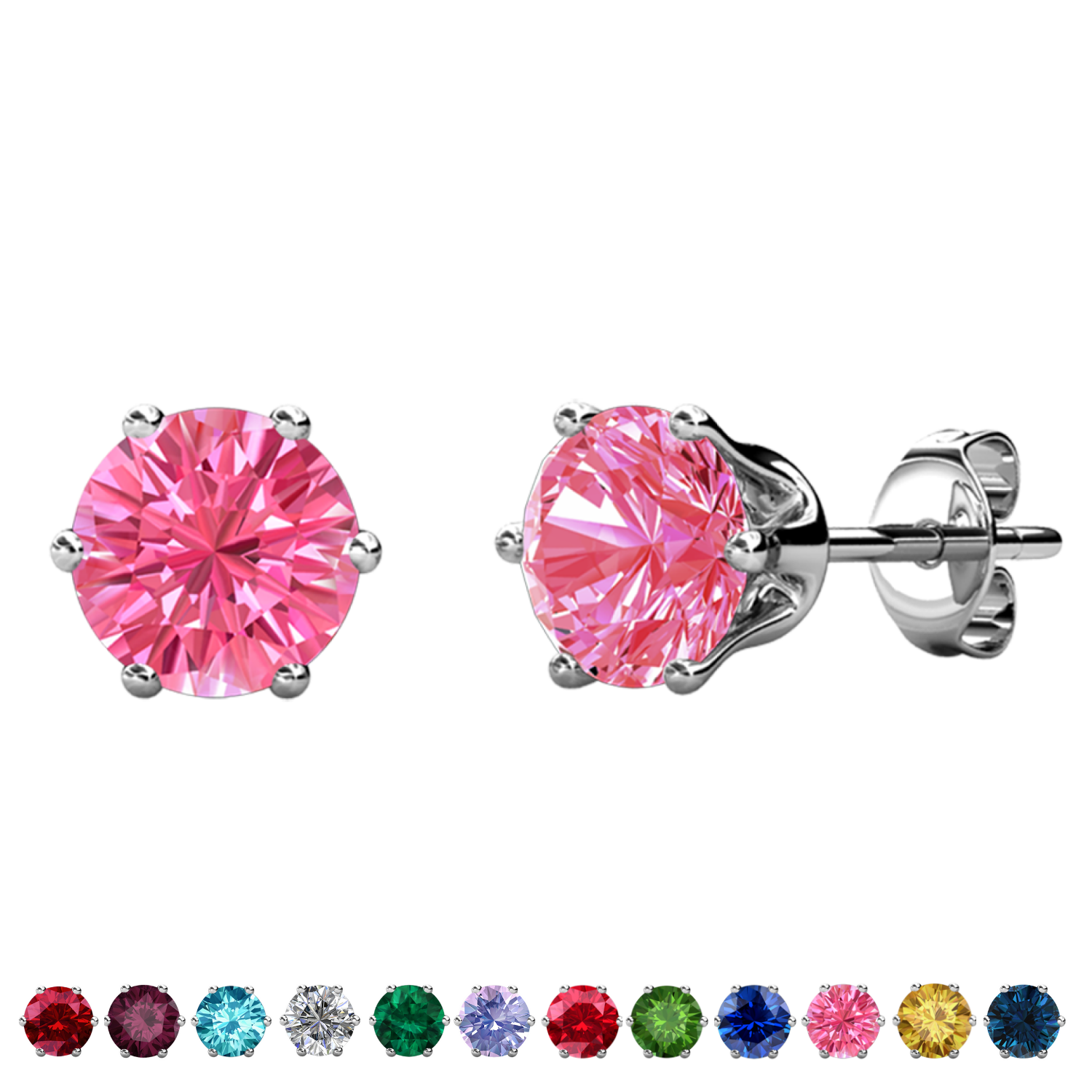 Birthstone Earrings 18k White Gold Plated Stud Earrings with 1CT Solitaire Swarovski Crystals