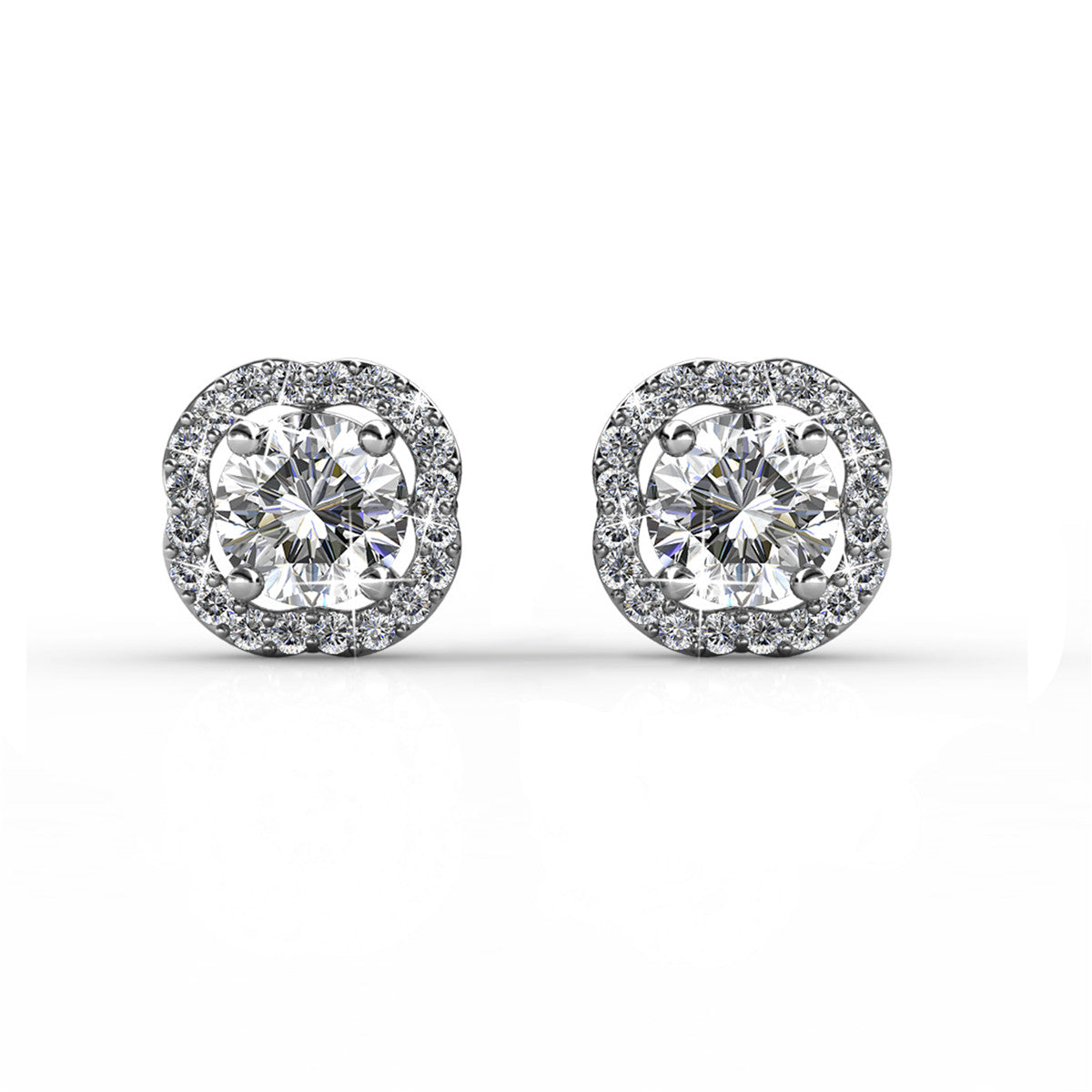 Haddie 18k White Gold Plated 2-in-1 Halo Stud Earrings with Swarovski Crystals
