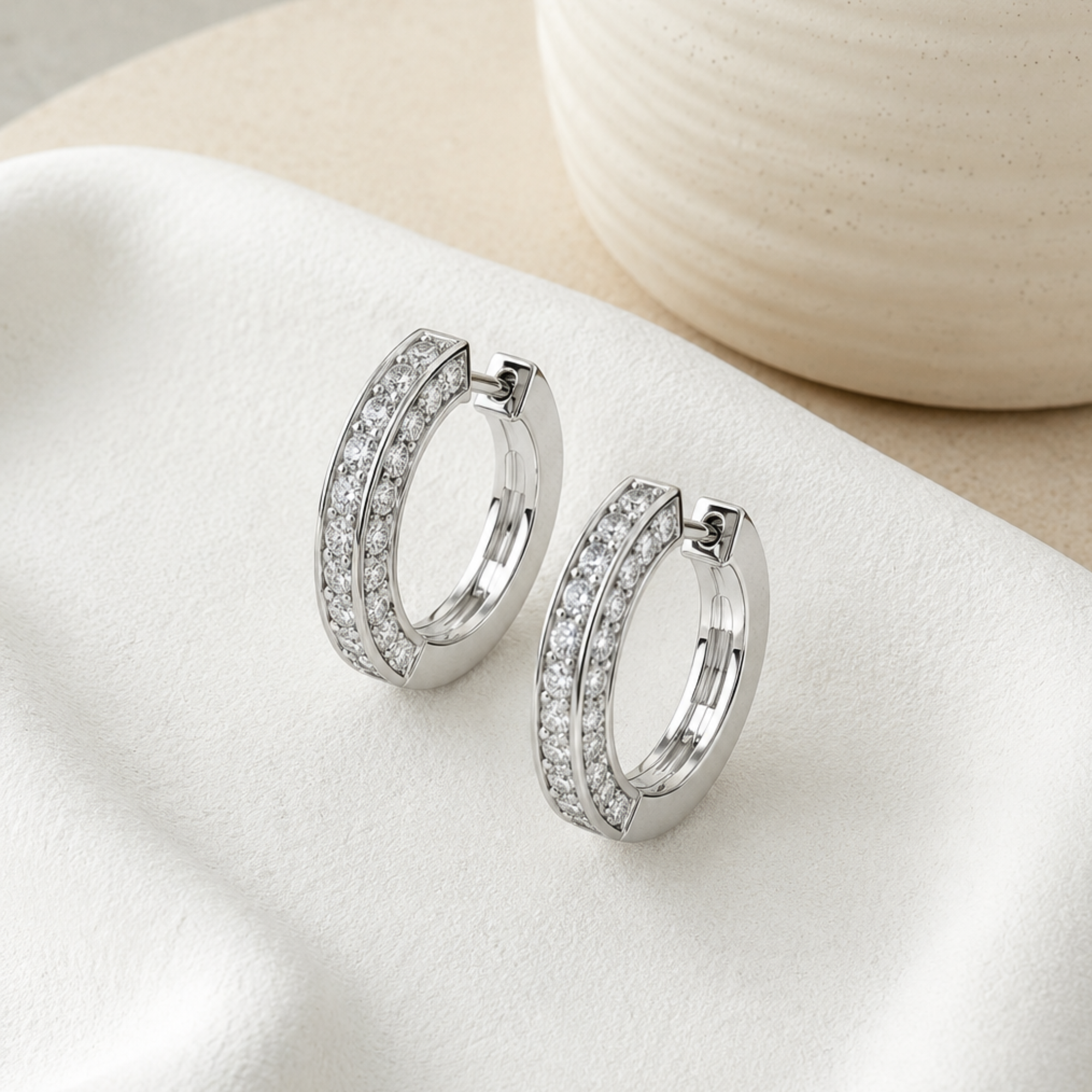 Pixie 18k White Gold Plated 17mm Hoop Earrings with Simulated Diamond Crystals - FAB FAV