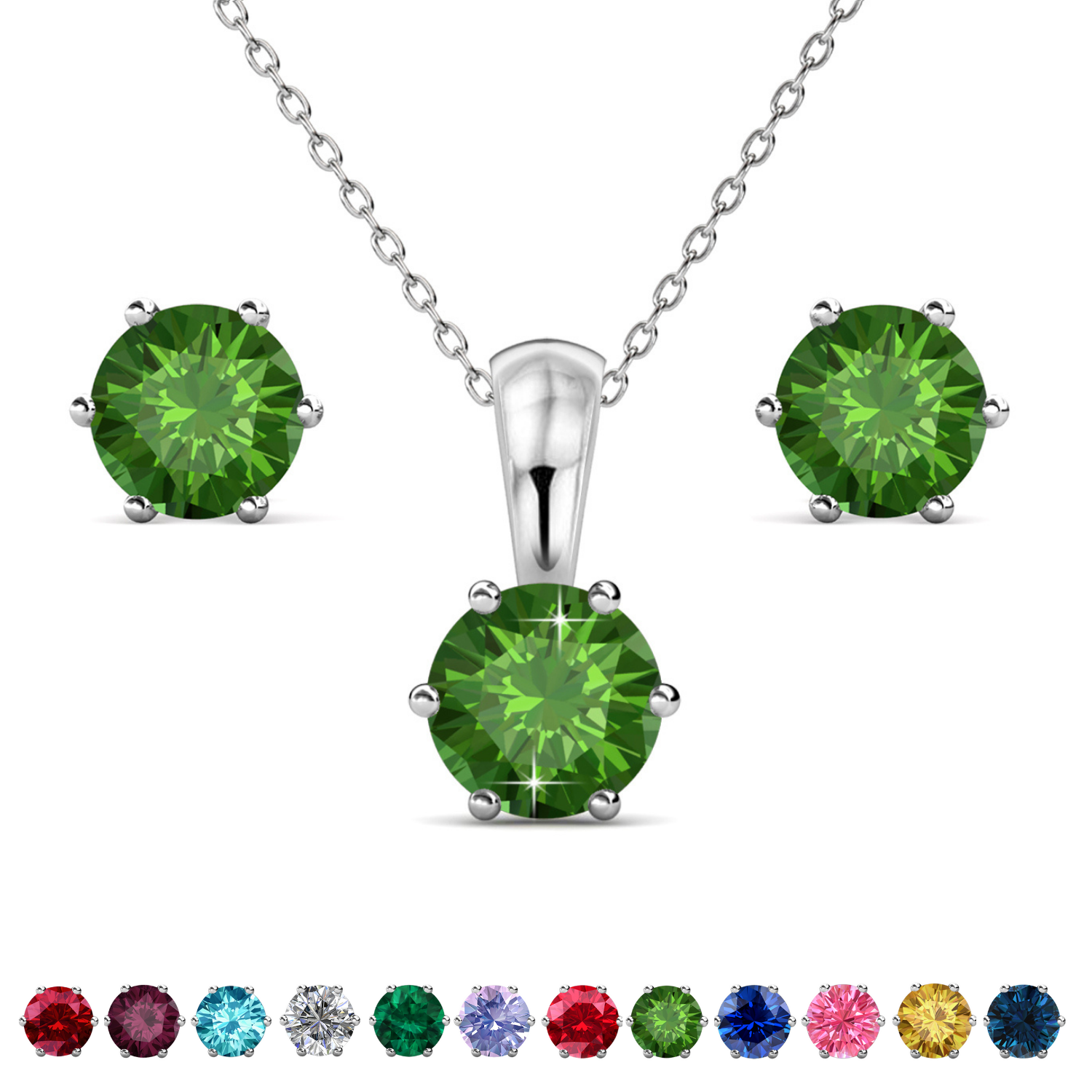 Birthstone 18k White Gold Plated Stud Earrings and Necklace Set with 1CT Swarovski Crystals
