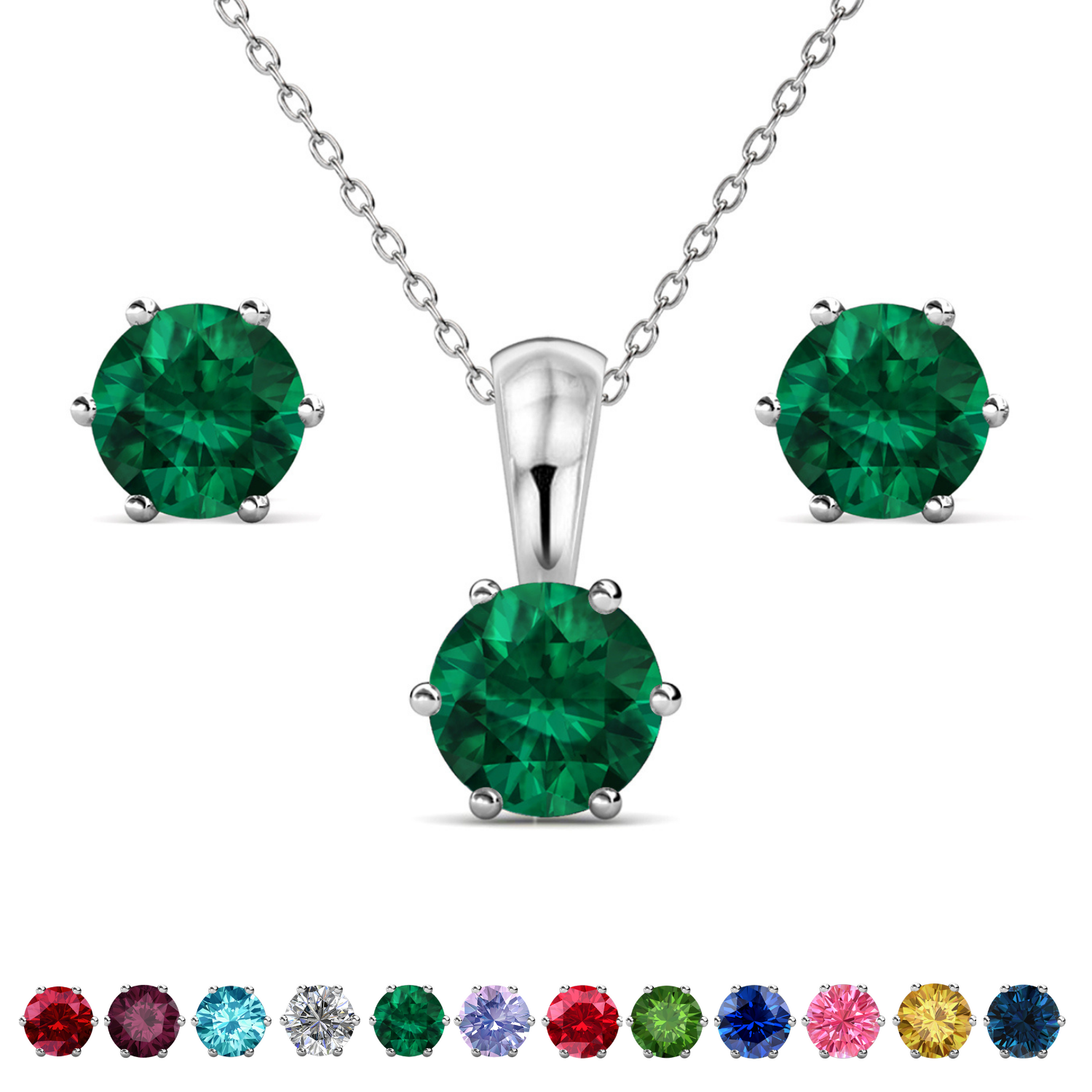 Birthstone 18k White Gold Plated Stud Earrings and Necklace Set with 1CT Swarovski Crystals