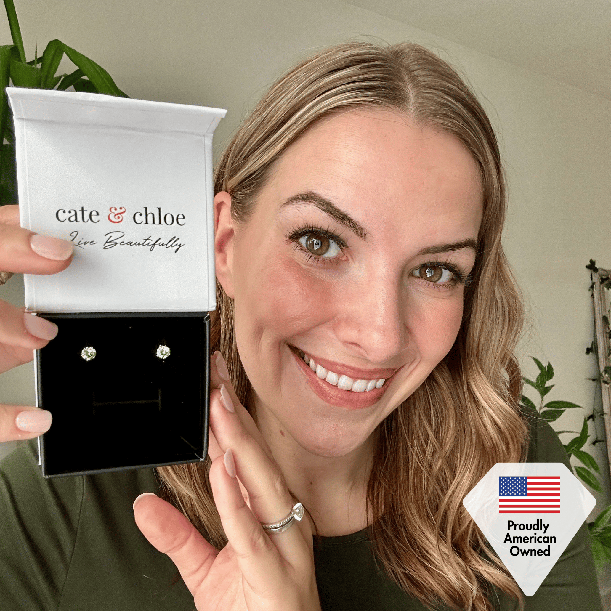 Birthstone 18k White Gold Plated Stud Earrings and Necklace Set with 1ct Swarovski Crystals