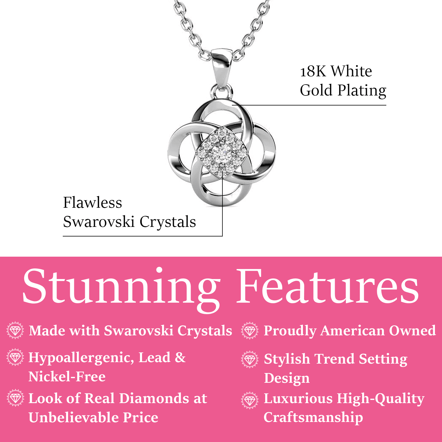 Nyssa 18k White Gold Plated Flower Pendant Necklace with Swarovski Crystals & Sentimental Message for Daughter