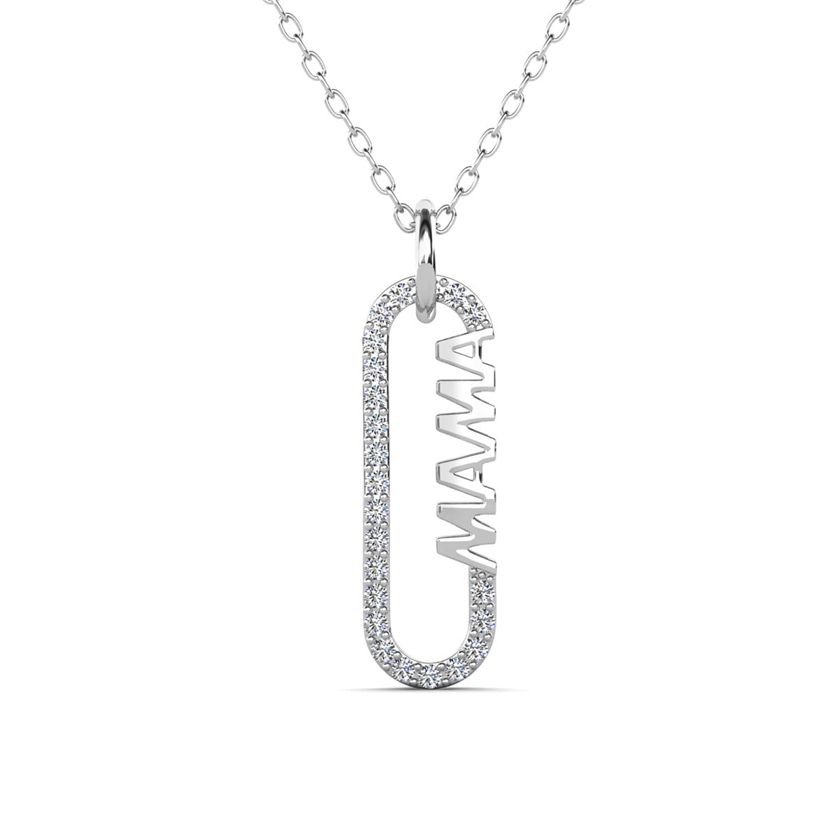Elaine 18k White Gold Plated Mama Necklace with Swarovski Crystals & Heartfelt Message for Mom