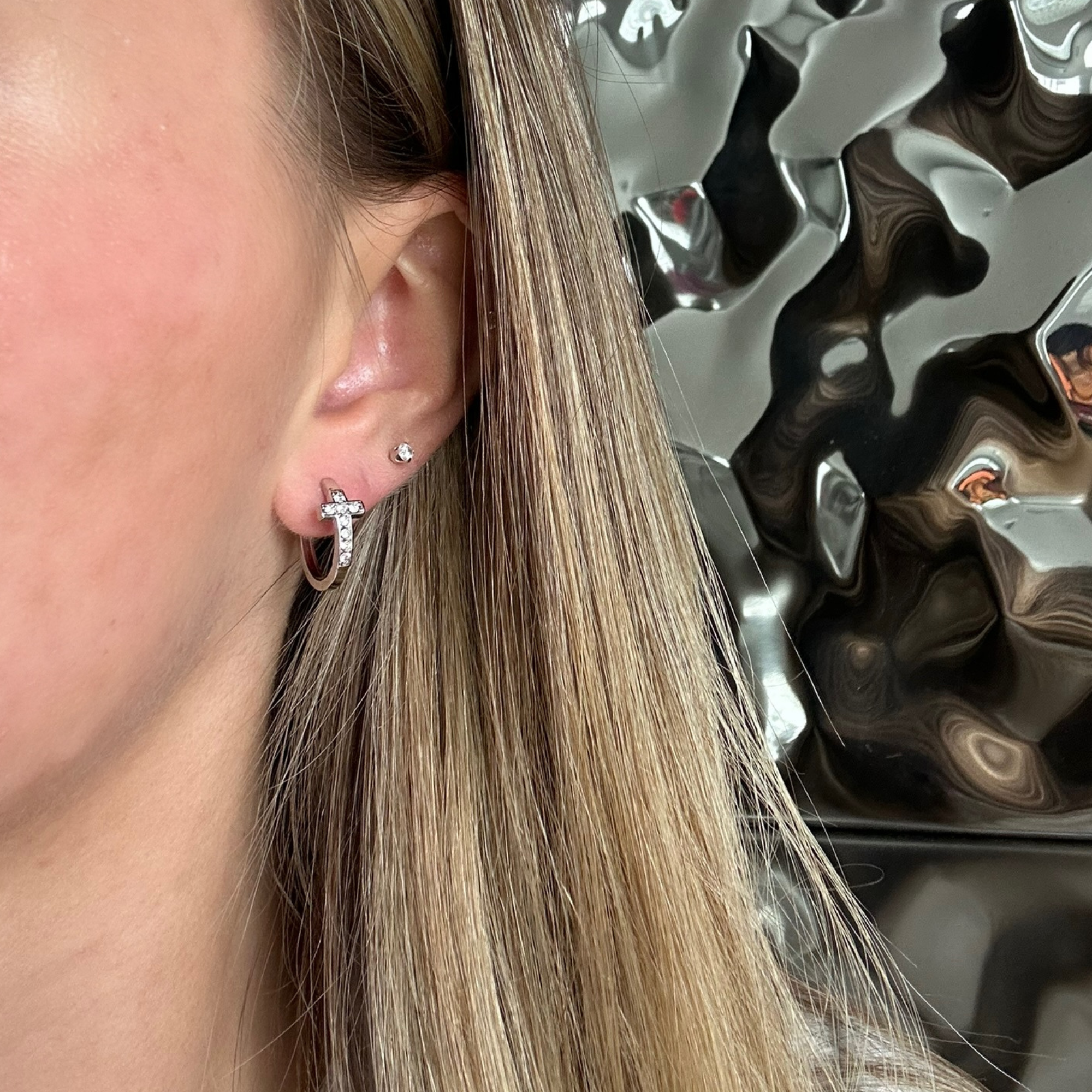 Danielle 18k White Gold Plated 18mm Hoop Cross Earrings with Swarovski Crystals — Fab Fav