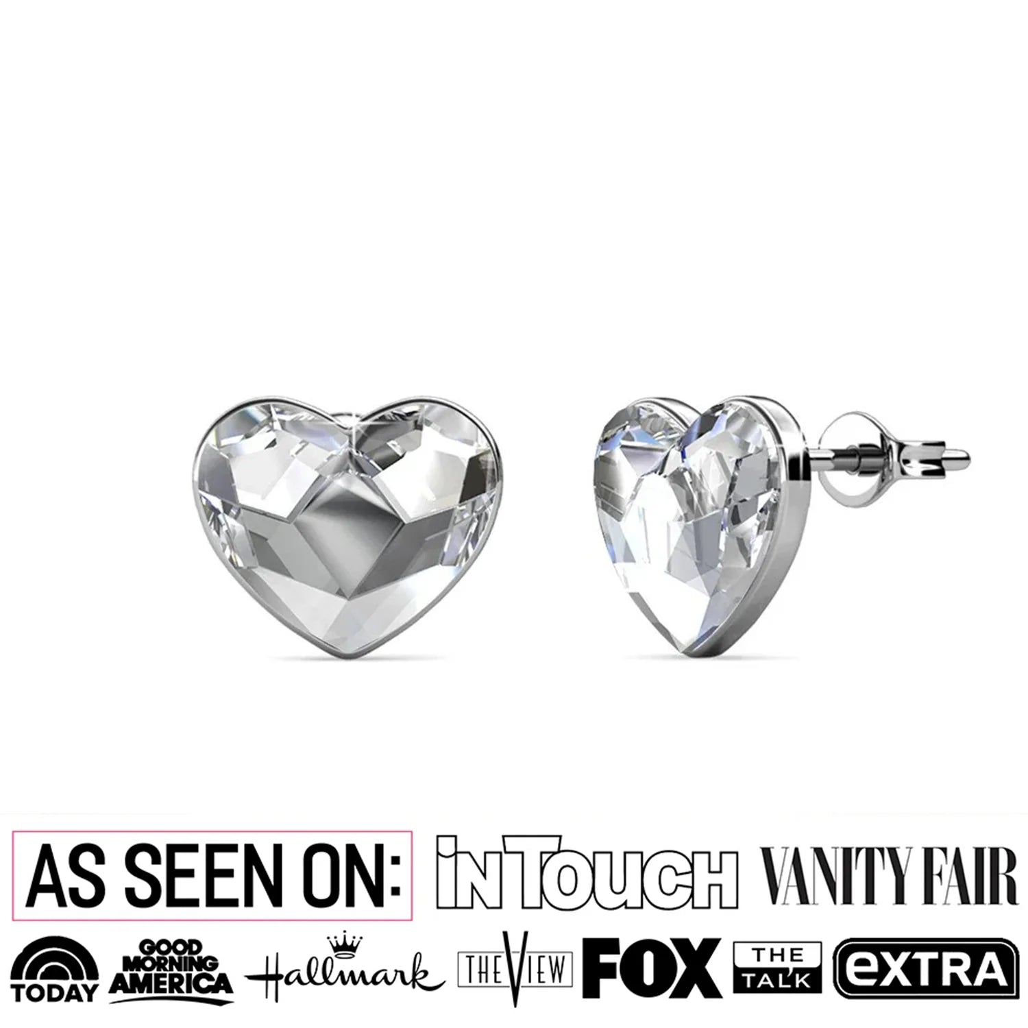 Violet 18k White Gold Plated Heart Stud Earrings with Swarovski Crystals