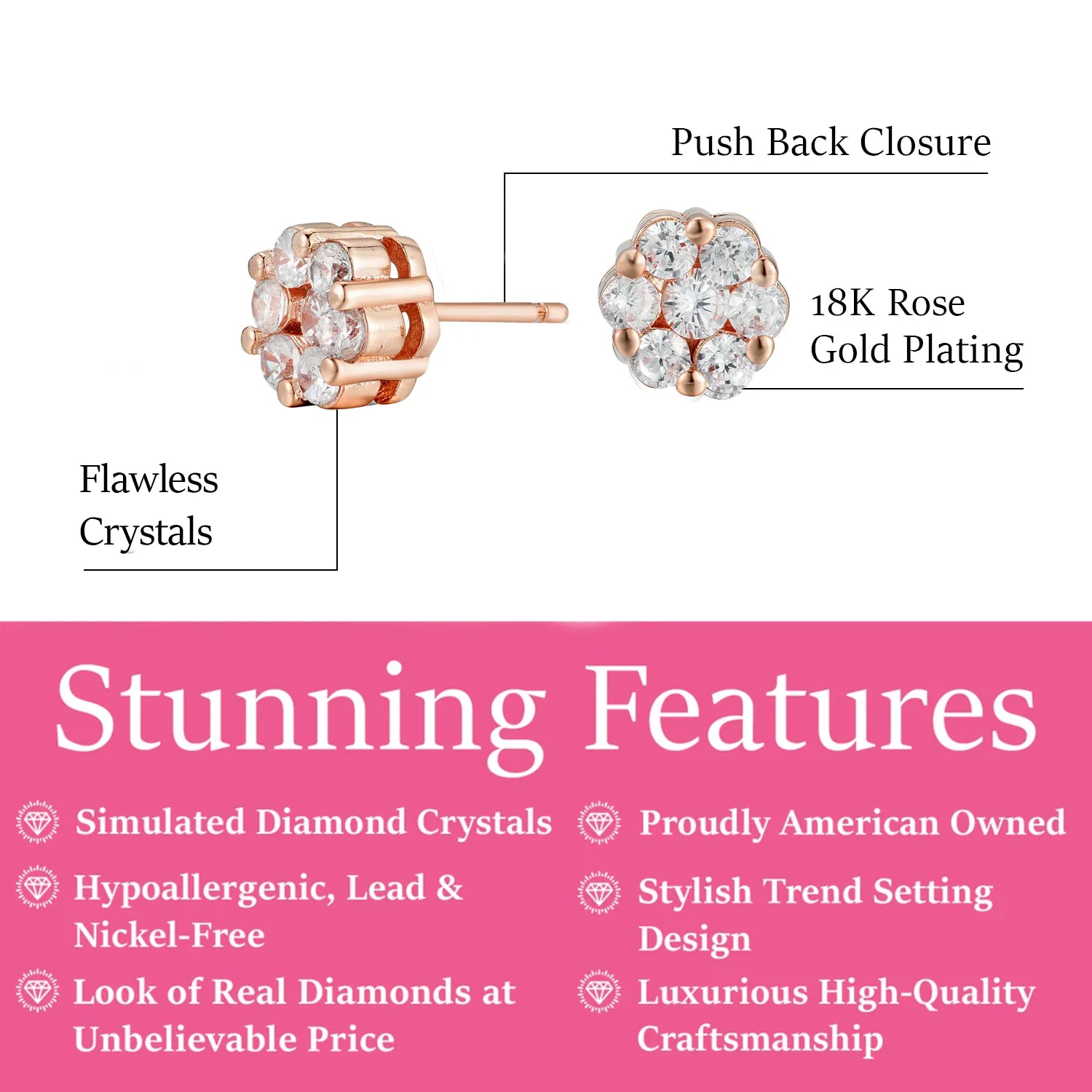 Nova 18k White Gold Plated Stud Earrings with Simulated Diamond Crystals - Fab Friday Sale