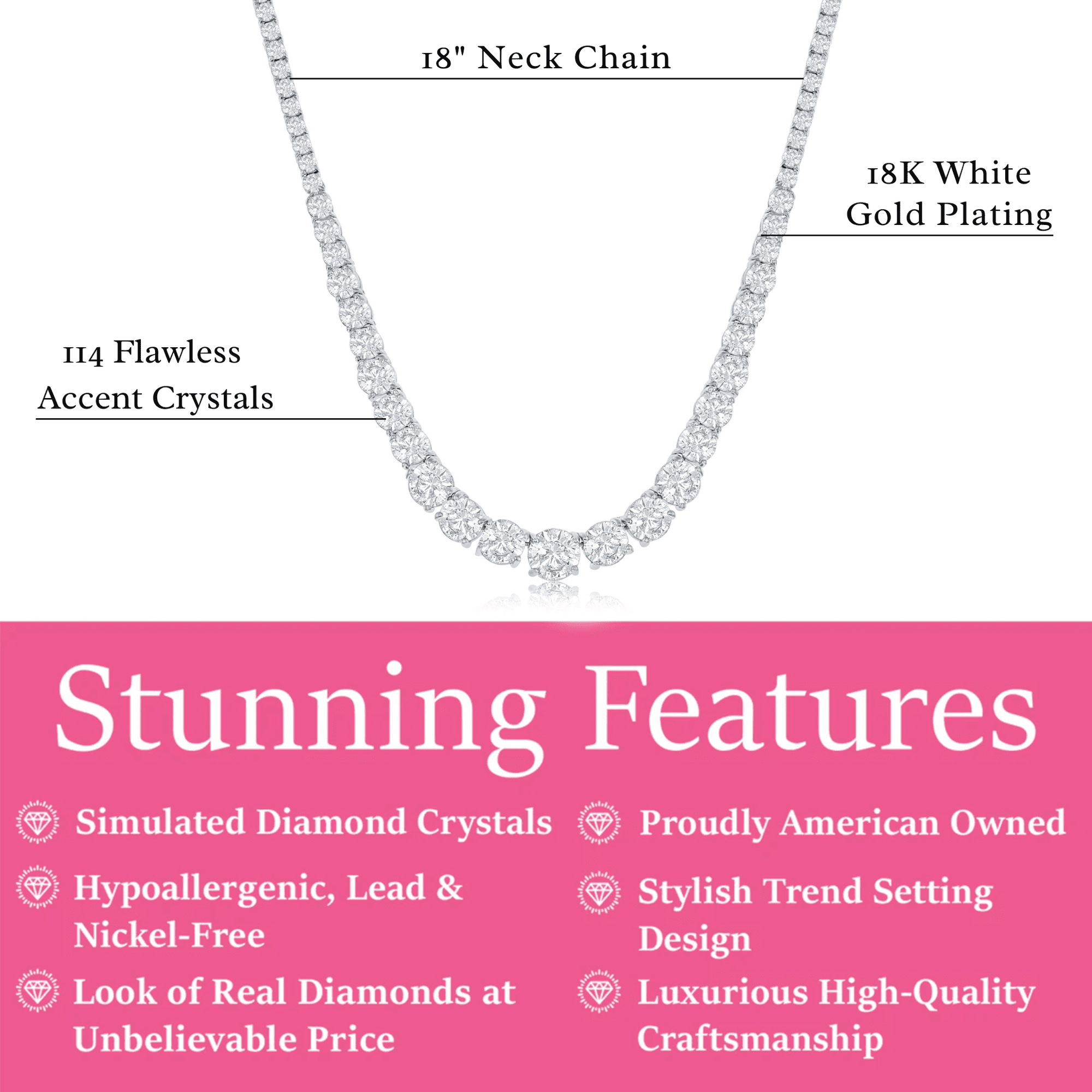 Whitney 18k White Gold Plated Necklace with Simulated Diamond Crystals