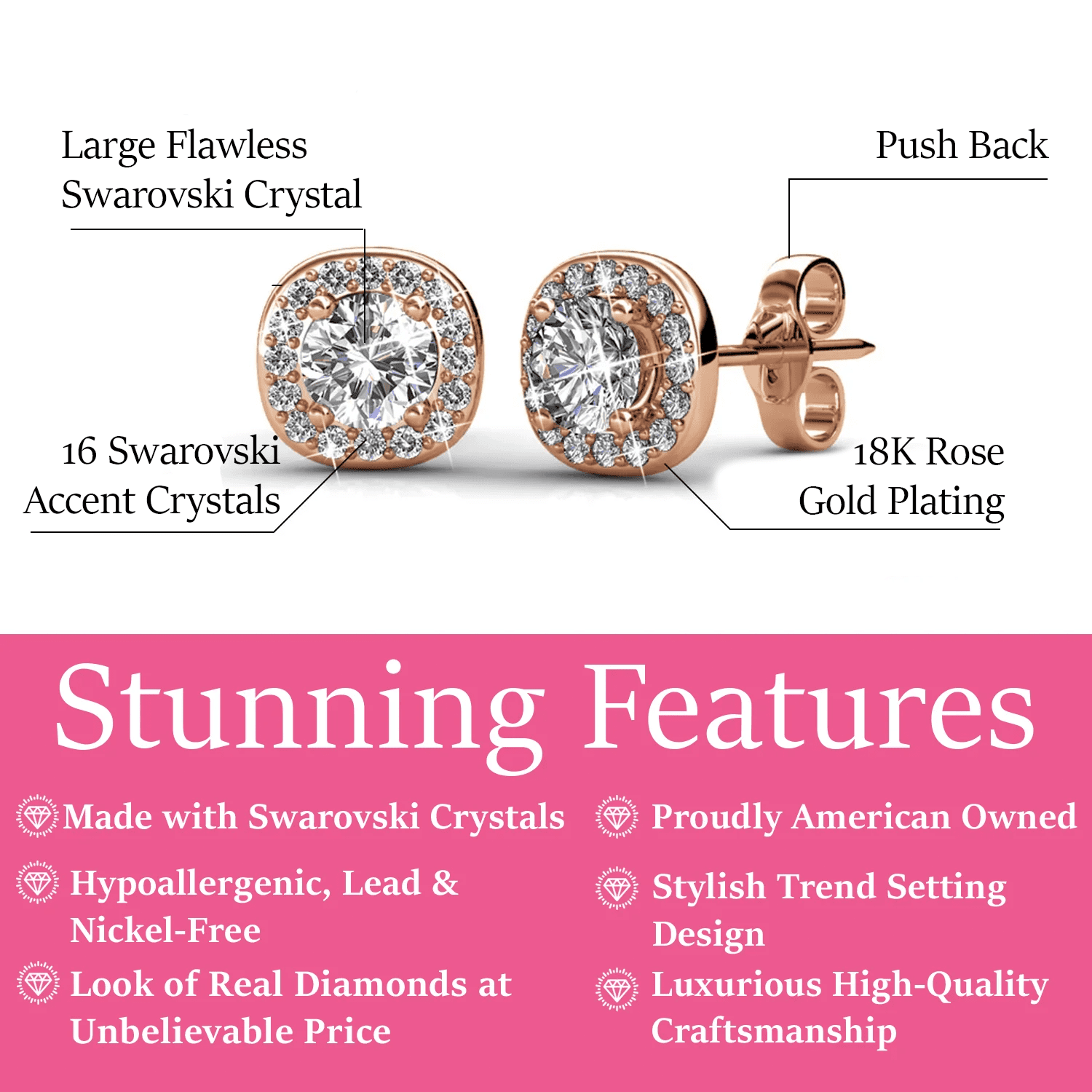 Ruth 18k 镀白金水晶光环耳钉