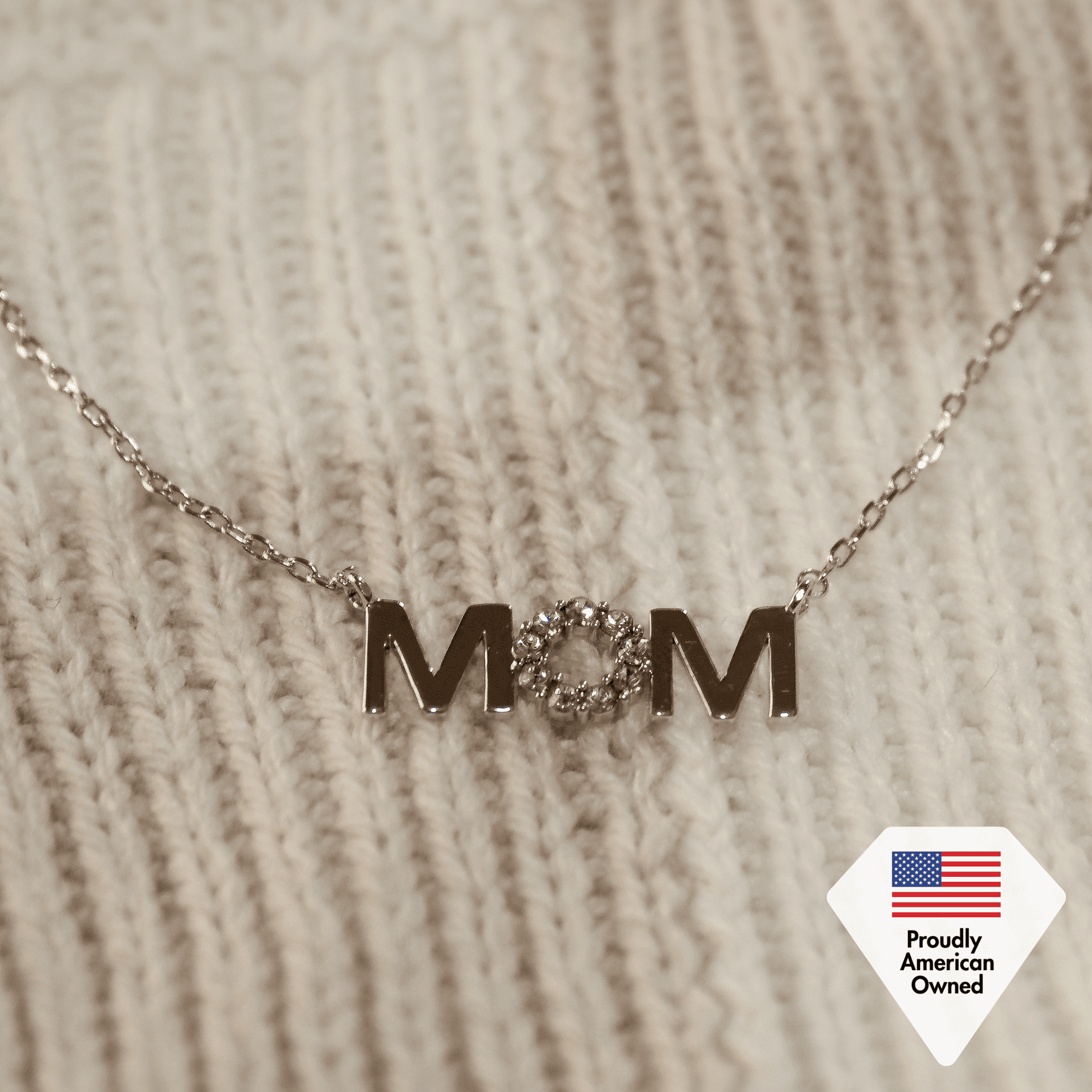 Savannah 18k White Gold Plated Necklace with Swarovski Crystals & Heartfelt Message for Mom