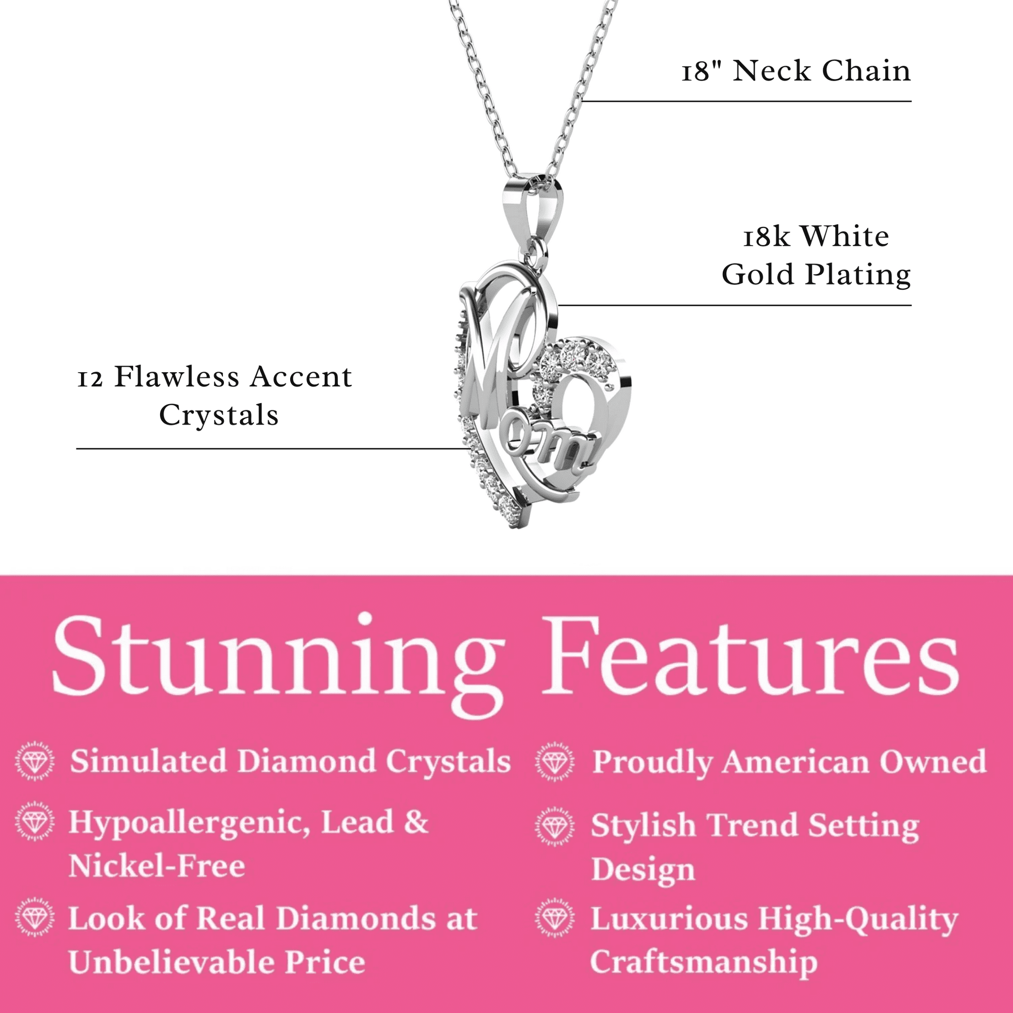 Persephone 18k White Gold Plated Necklace with Swarovski Crystals & Heartfelt Message for Mom