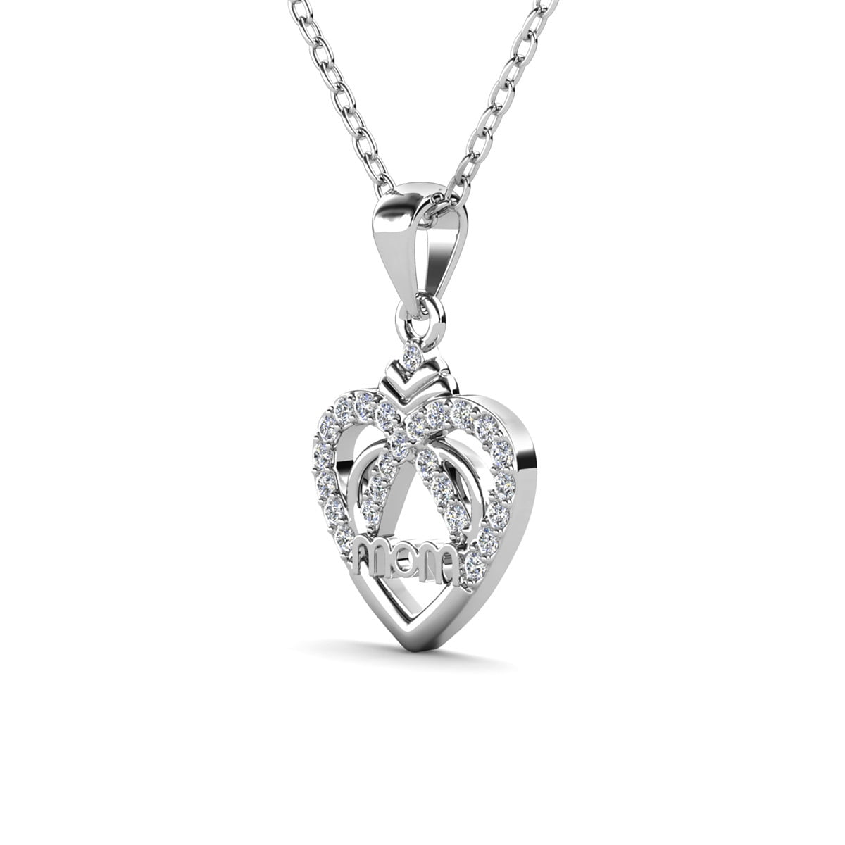 Jenna 18k White Gold Plated Necklace with Swarovski Crystals & Heartfelt Message for Mom