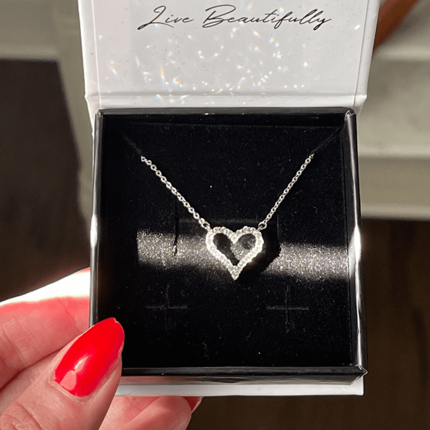 Bristol 18k White Gold Plated Heart Necklace with Swarovski Crystals & Heartfelt Message for Daughter