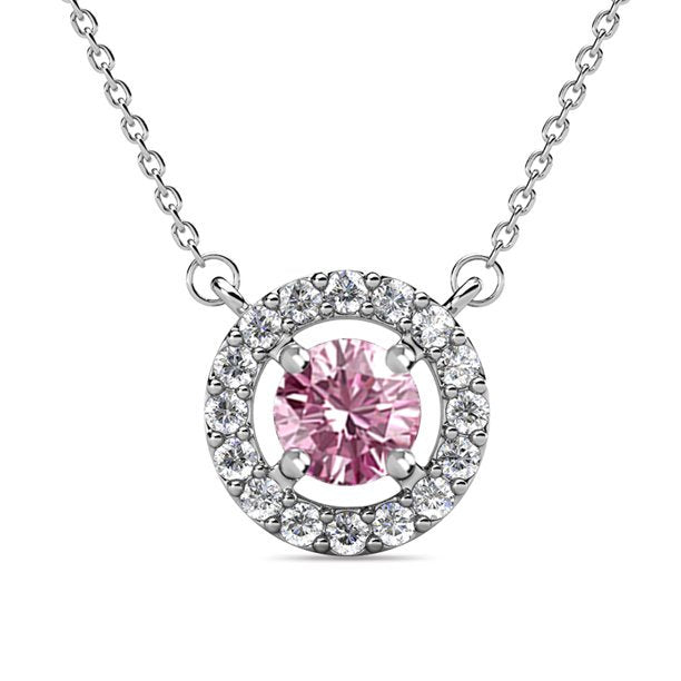 Royal 18k White Gold Plated Birthstone Halo Necklace with Round Cut Swarovski Crystals