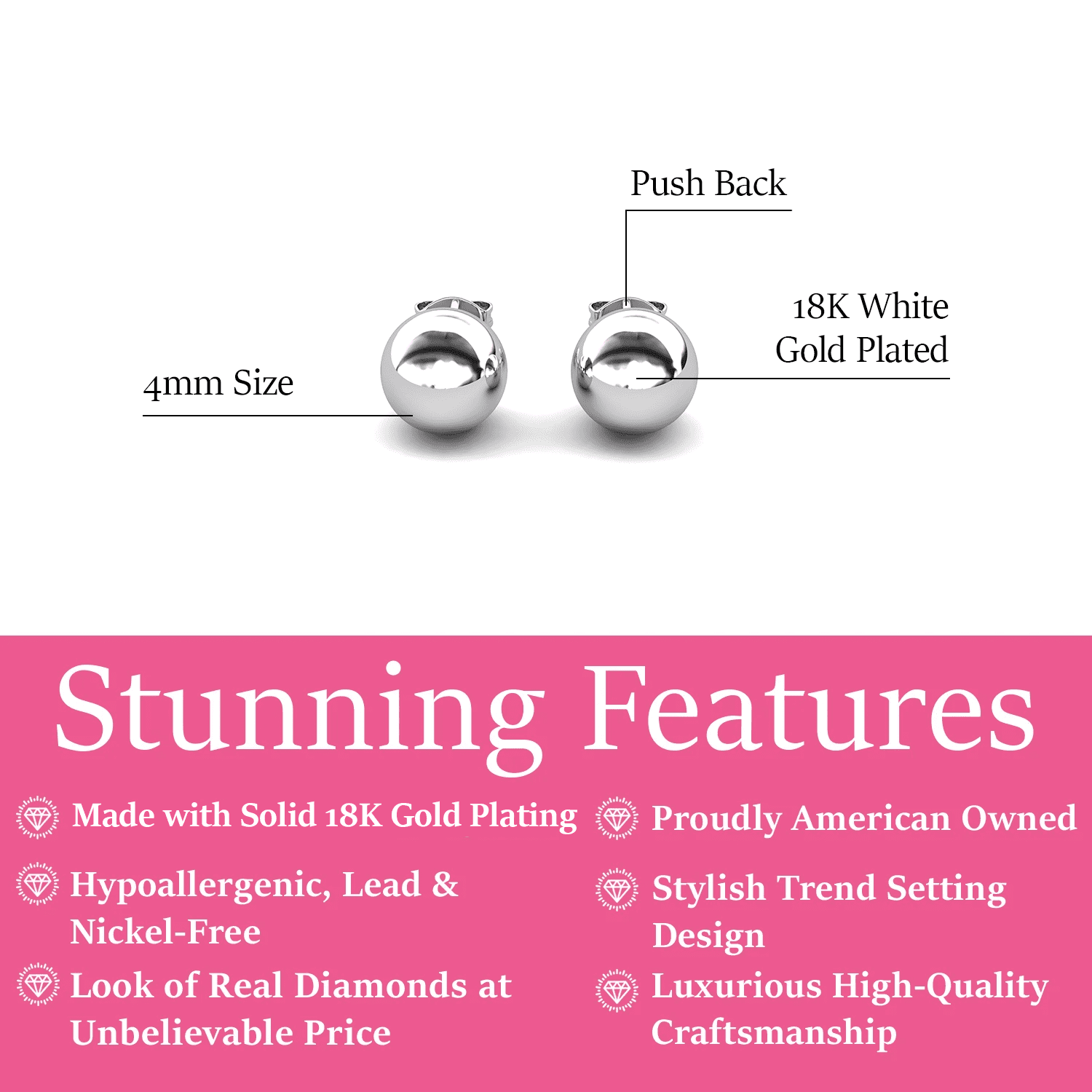 Harper 18k White Gold Plated Ball Stud Earrings