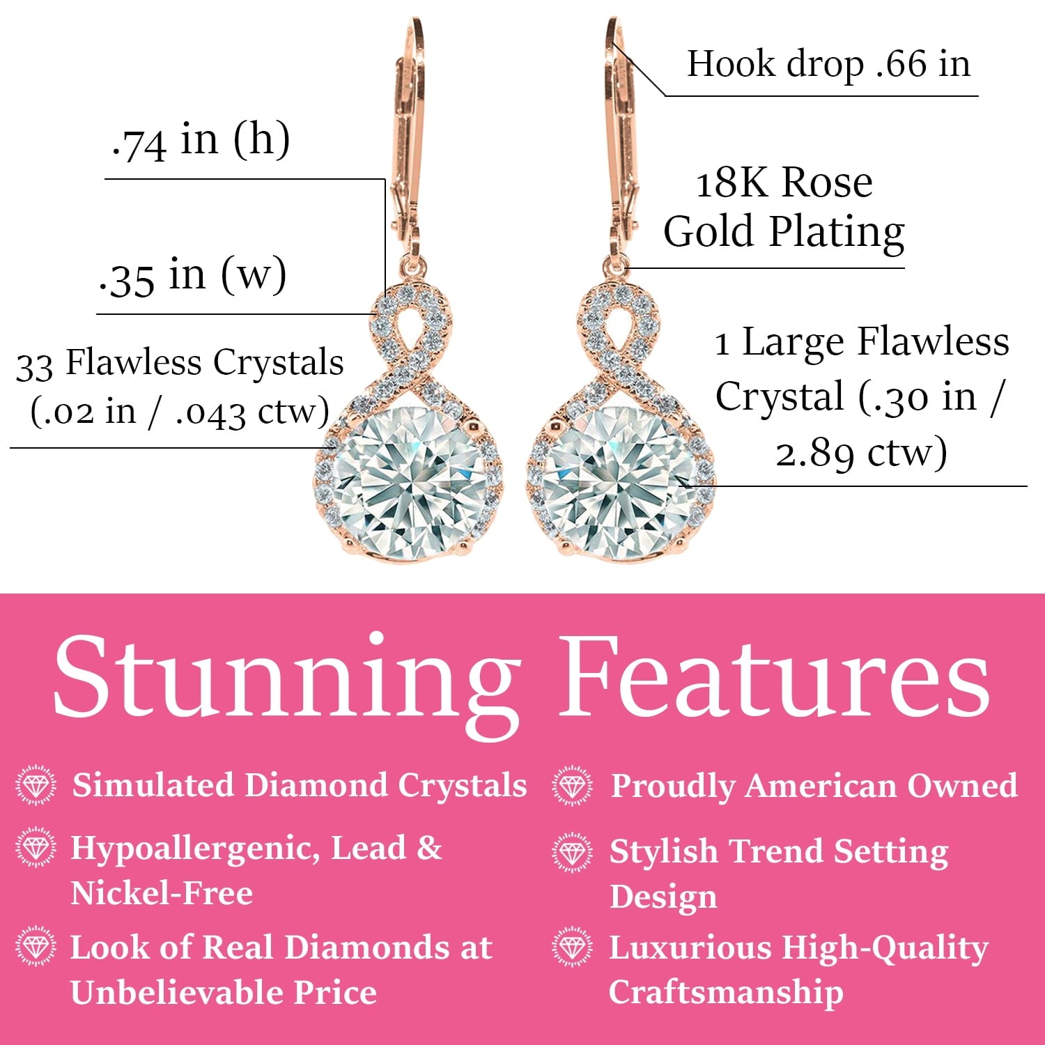 Alessandra 18k White Gold Plated Infinity Drop Earrings with Simulated Diamond Crystals