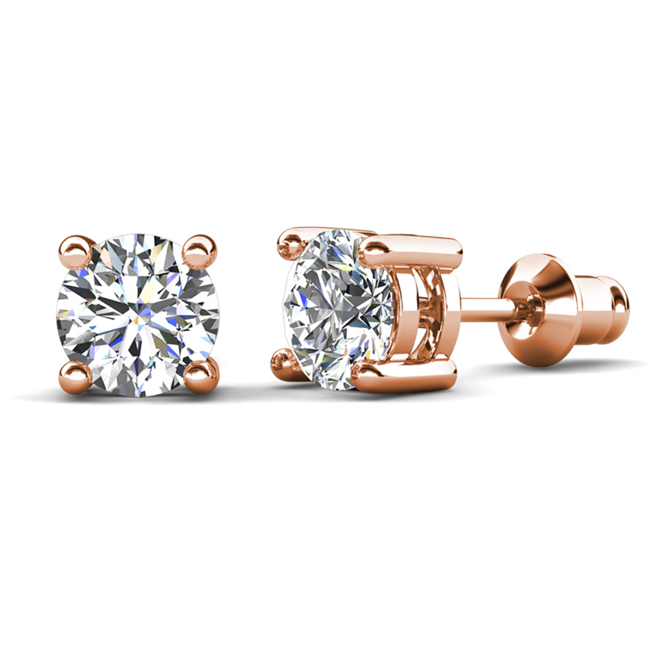 Mia 18k White Gold Plated Sterling Silver Stud Earrings with Simulated Diamond Crystals